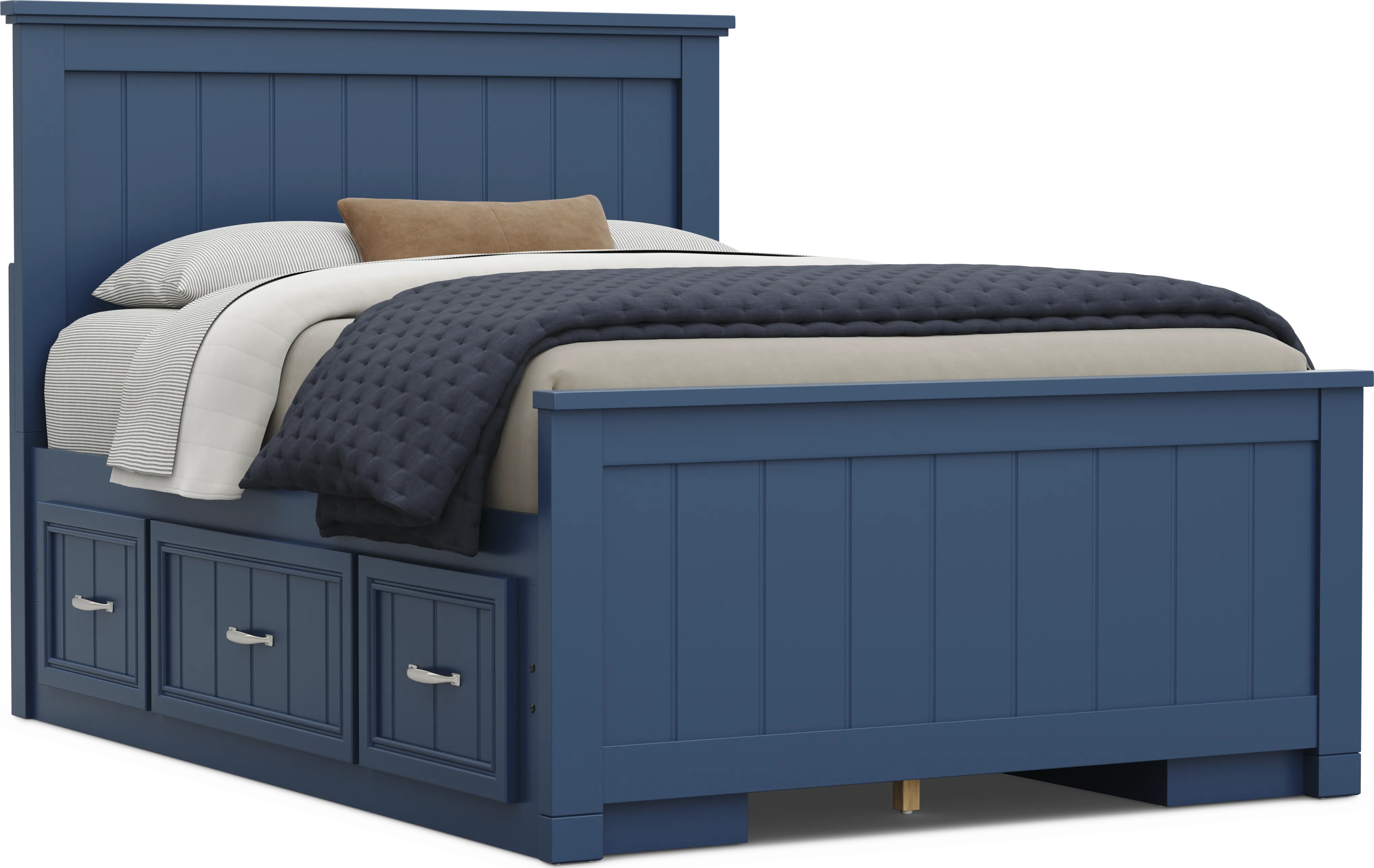 Kids Cottage Colors 2.0 Navy Full Panel Bed with 2 Storage Side Rails - Thumbnail - Image 1