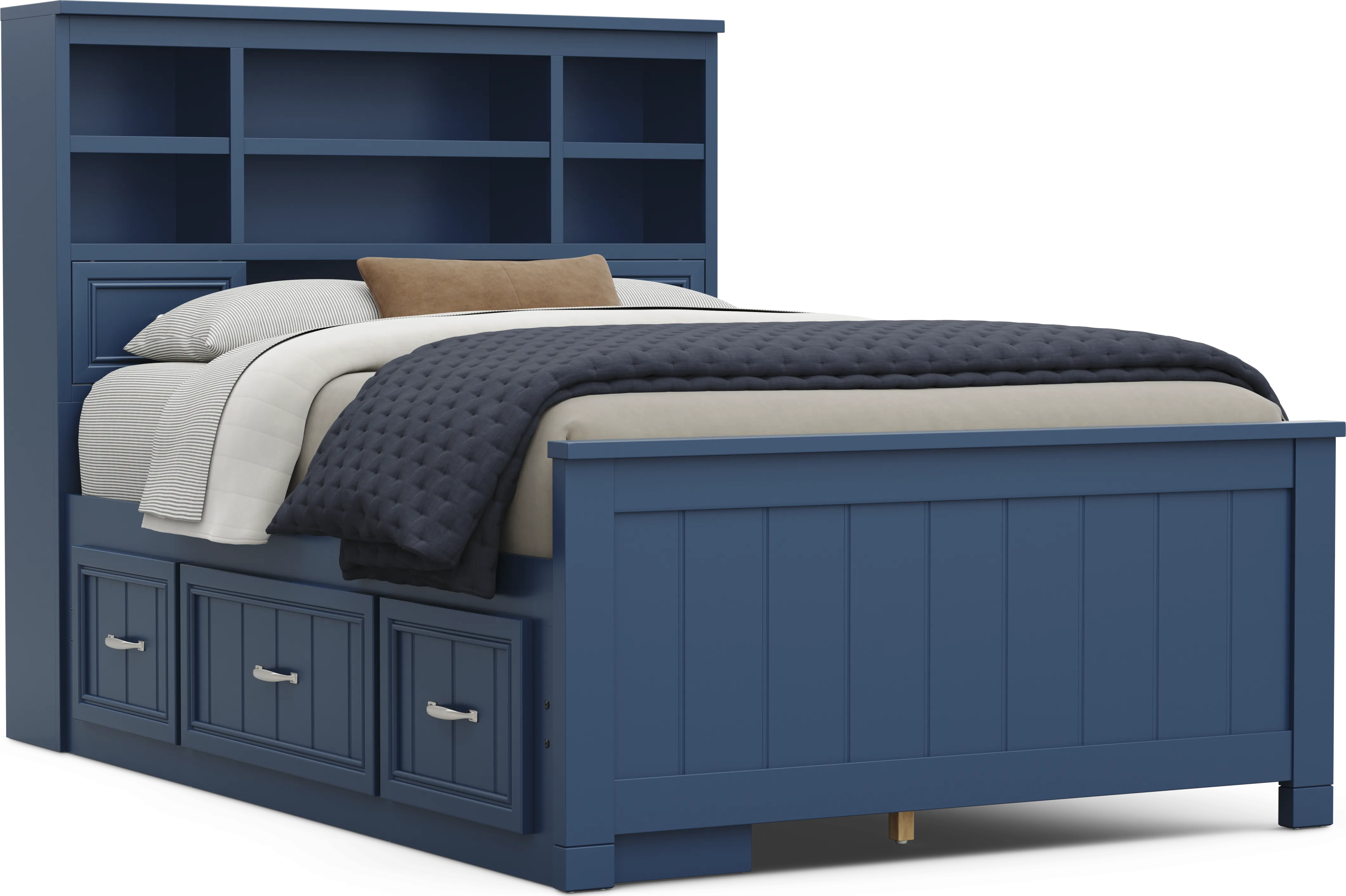 Kids Cottage Colors 2.0 Navy Full Bookcase Bed with Storage Side Rail - Thumbnail - Image 1
