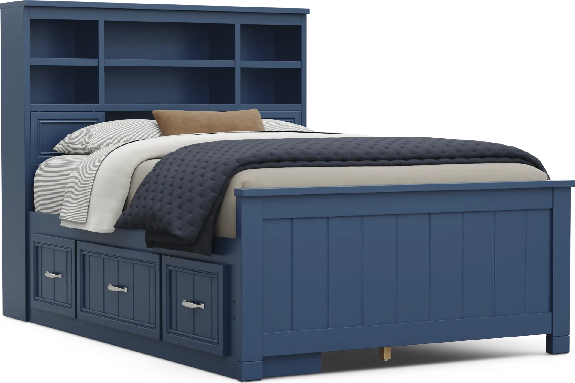 Kids Cottage Colors 2.0 Navy Full Bookcase Bed with Storage Side Rail