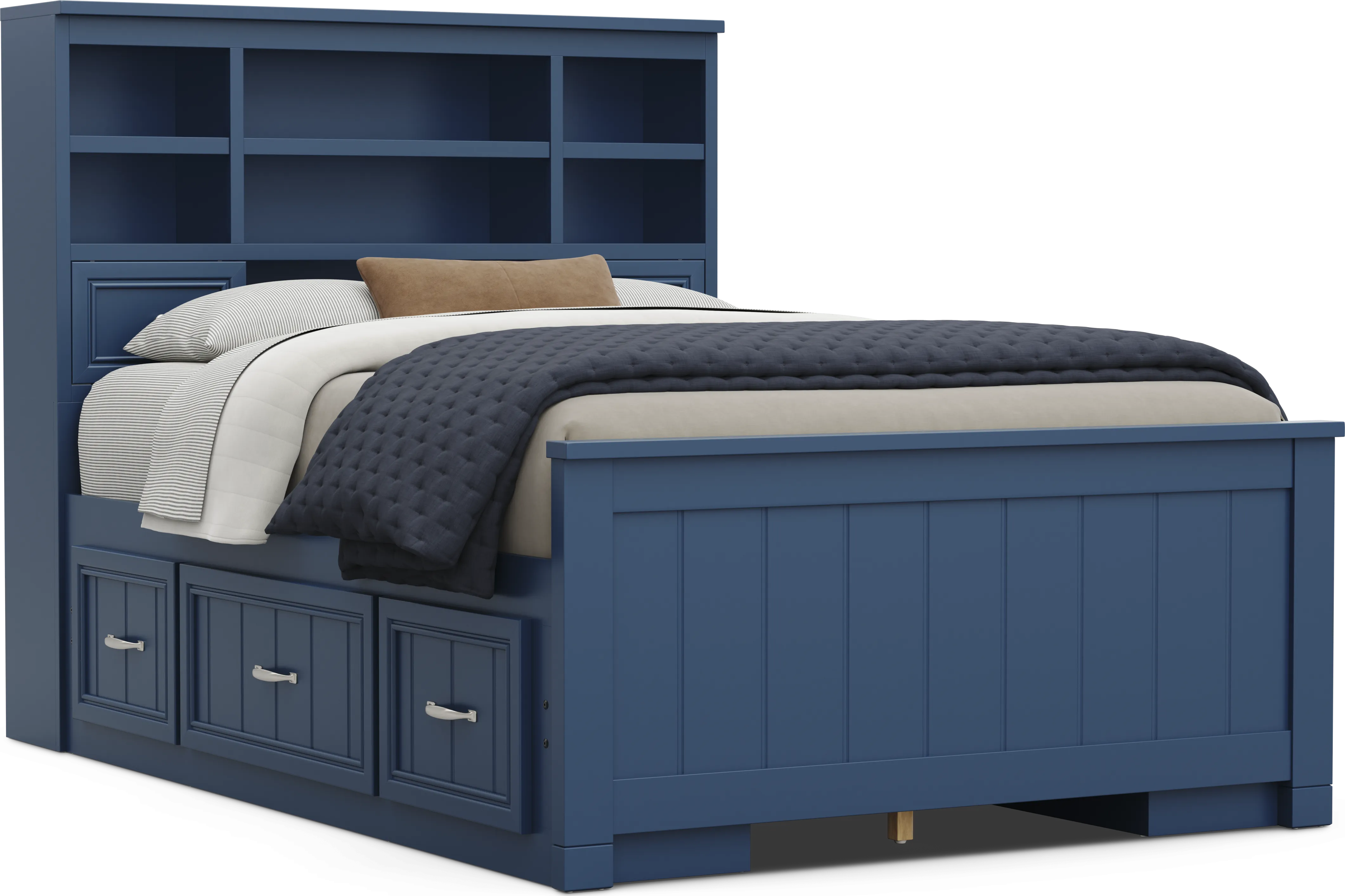 Kids Cottage Colors 2.0 Navy Full Bookcase Bed with 2 Storage Side Rails - Thumbnail - Image 1