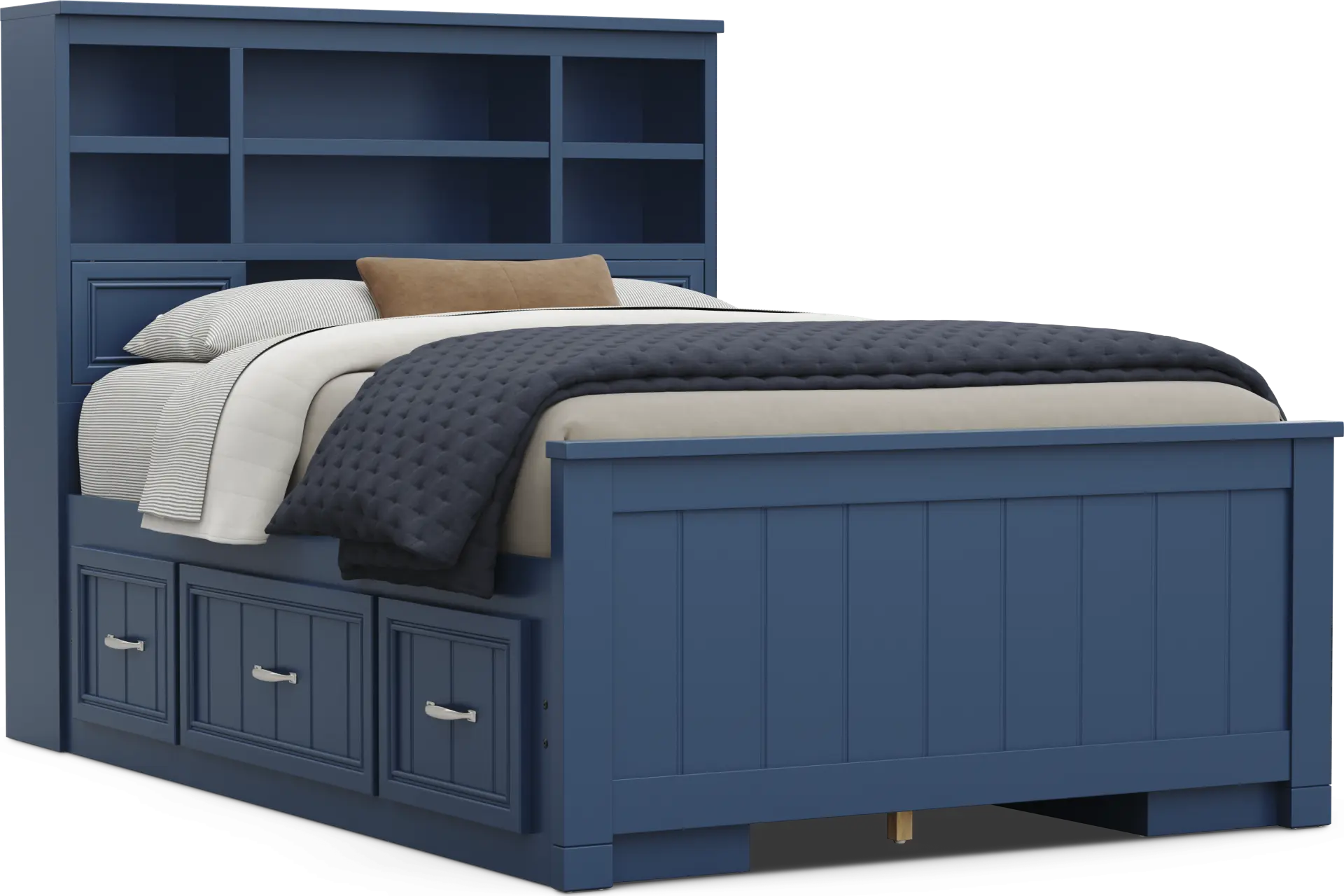 Kids Cottage Colors 2.0 Navy Full Bookcase Bed with 2 Storage Side Rails