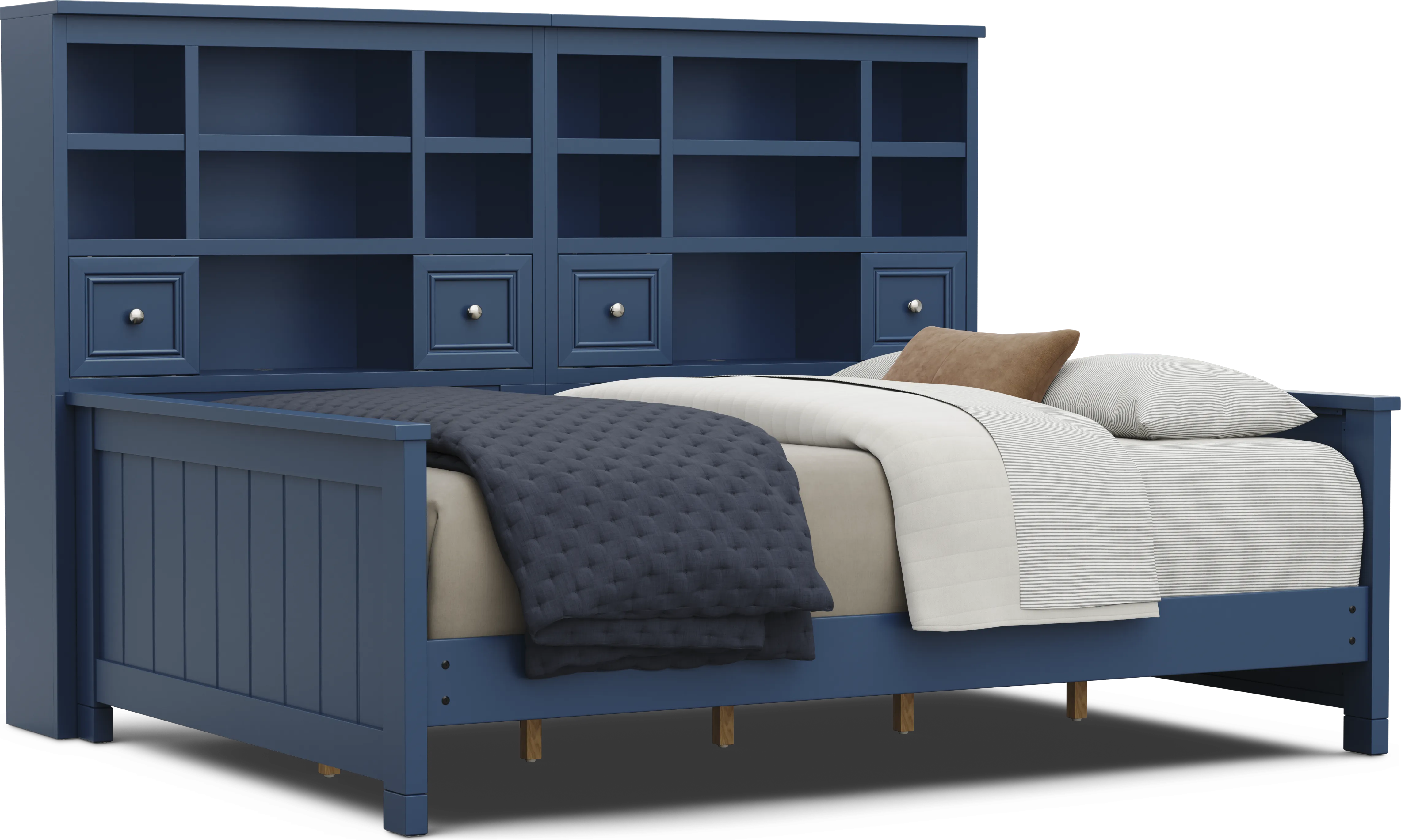 Kids Cottage Colors 2.0 Navy Full Bookcase Wall Bed - Thumbnail - Image 1