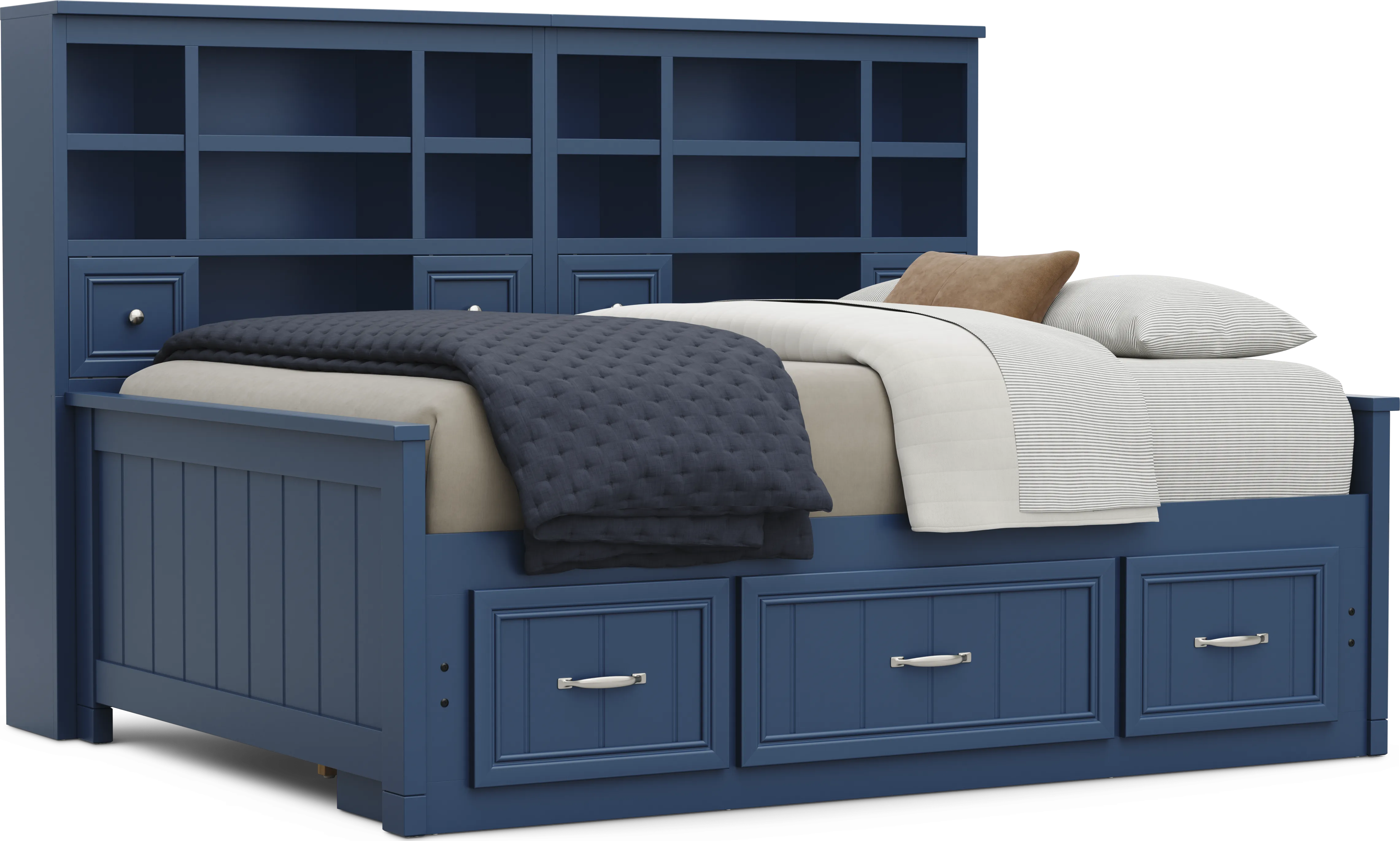 Kids Cottage Colors 2.0 Navy Full Bookcase Wall Bed with Storage Side Rail - Thumbnail - Image 1