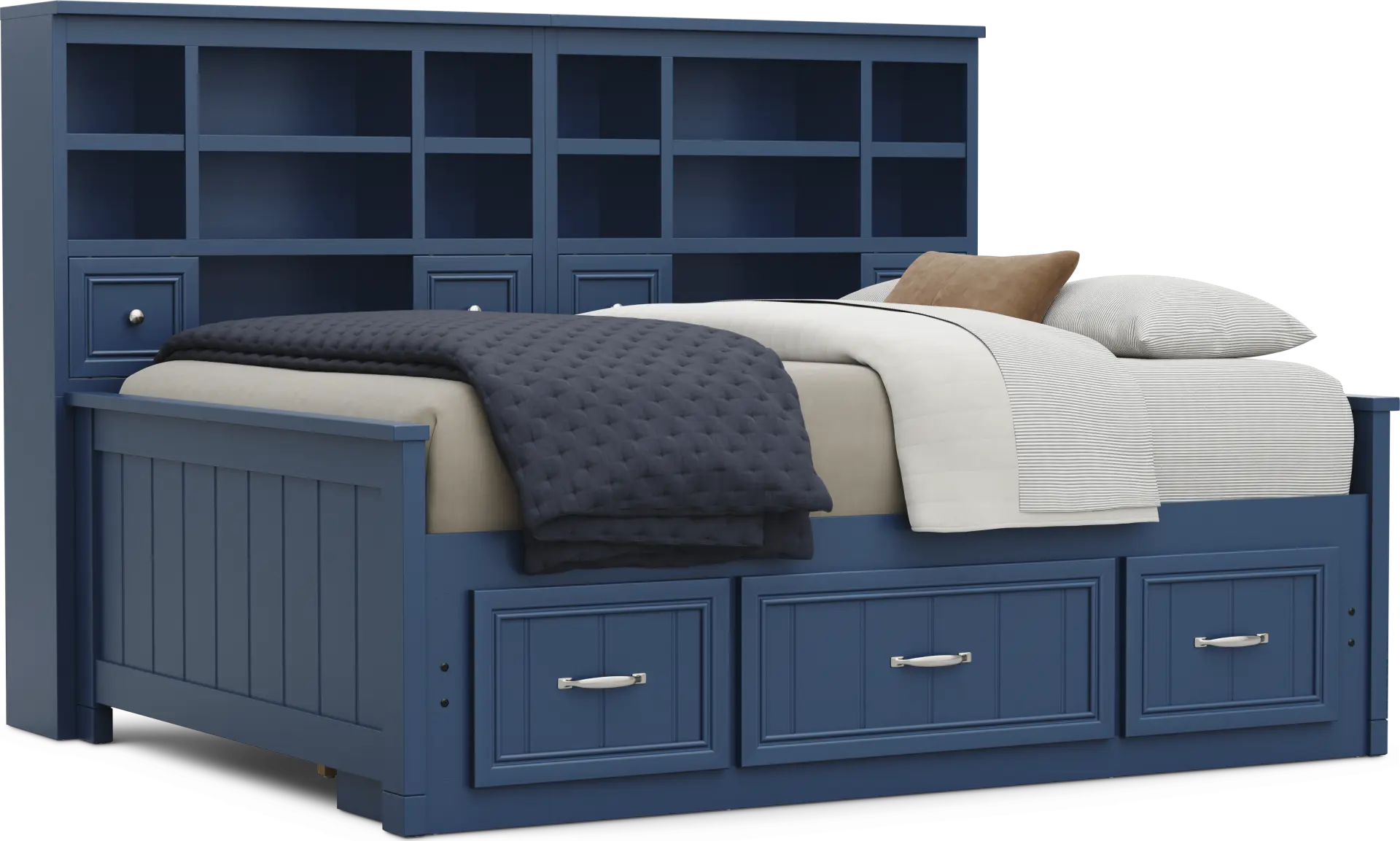 Kids Cottage Colors 2.0 Navy Full Bookcase Wall Bed with Storage Side Rail