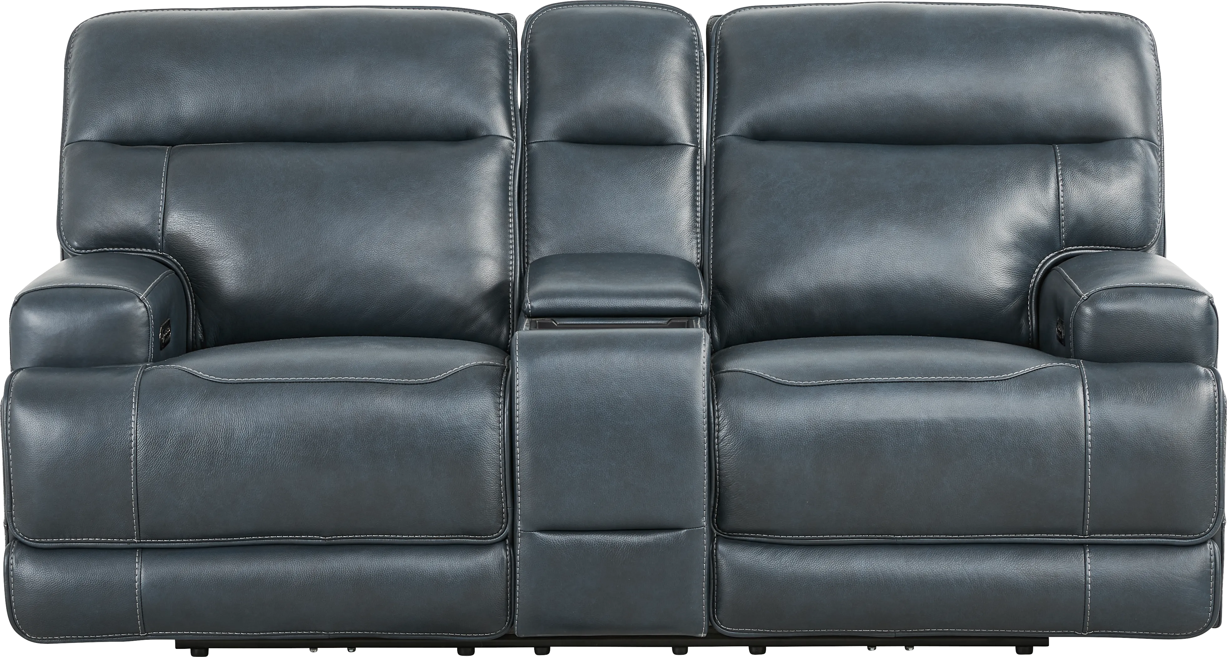 Brayden Blue Leather Dual Power Reclining Console Loveseat - Thumbnail - Image 1
