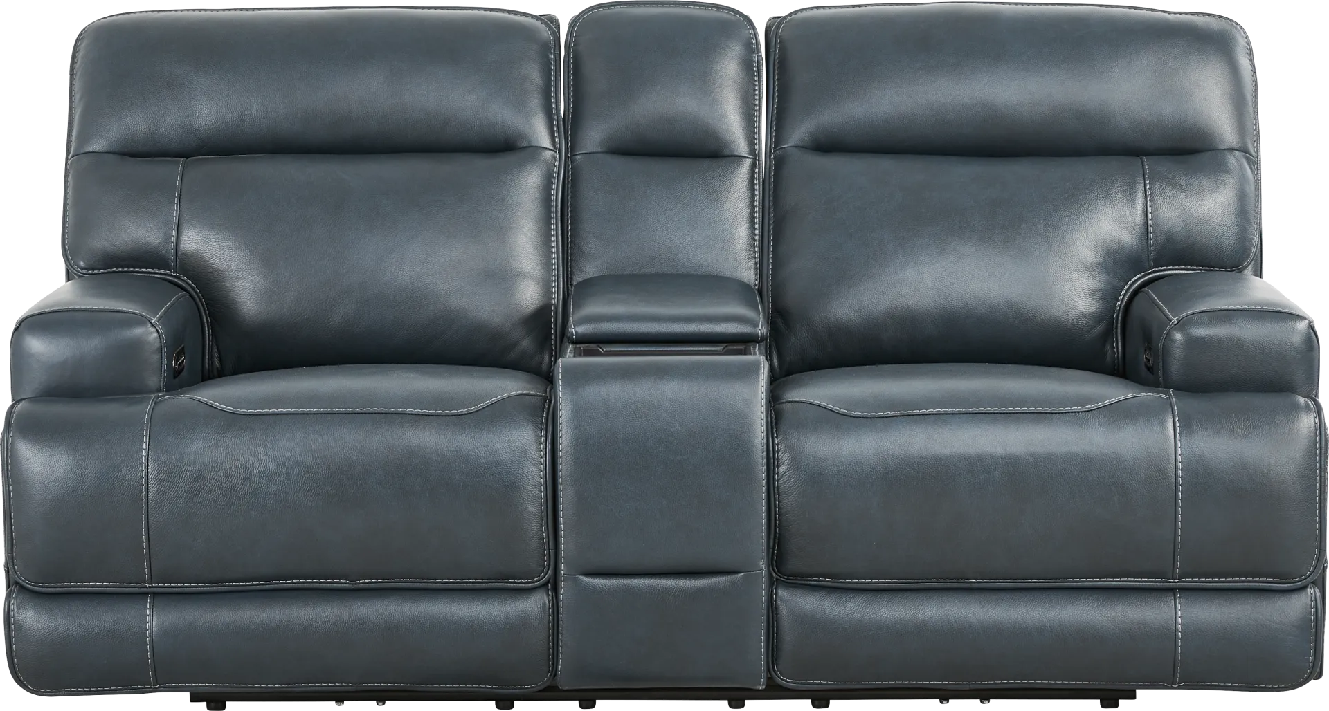 Brayden Blue Leather Dual Power Reclining Console Loveseat - Image 1