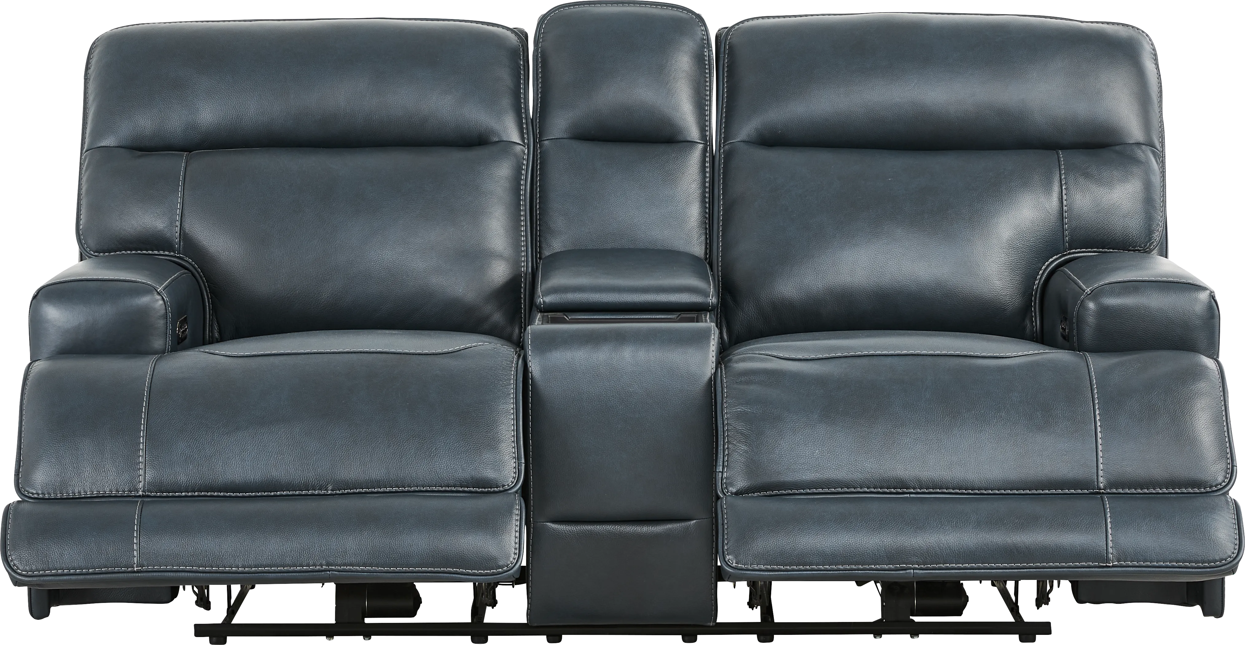 Brayden Blue Leather Dual Power Reclining Console Loveseat - Thumbnail - Image 1