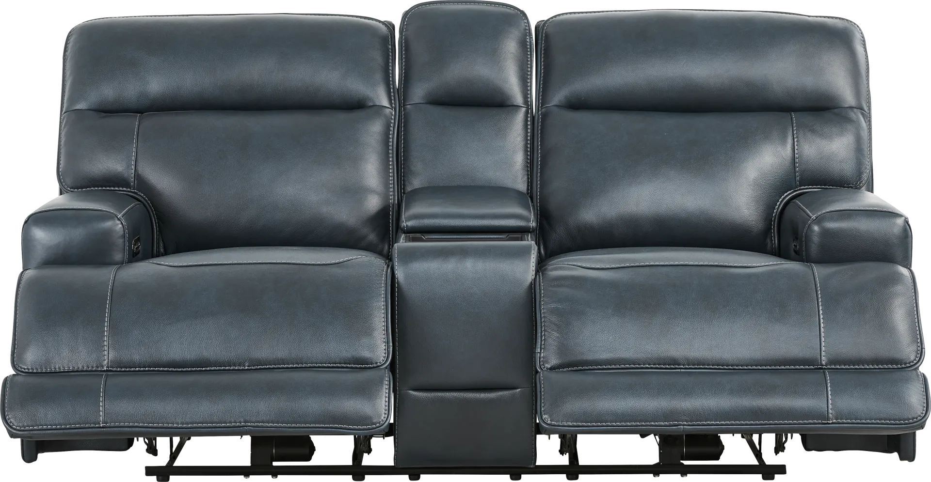 Brayden Blue Leather Dual Power Reclining Console Loveseat - Image 1