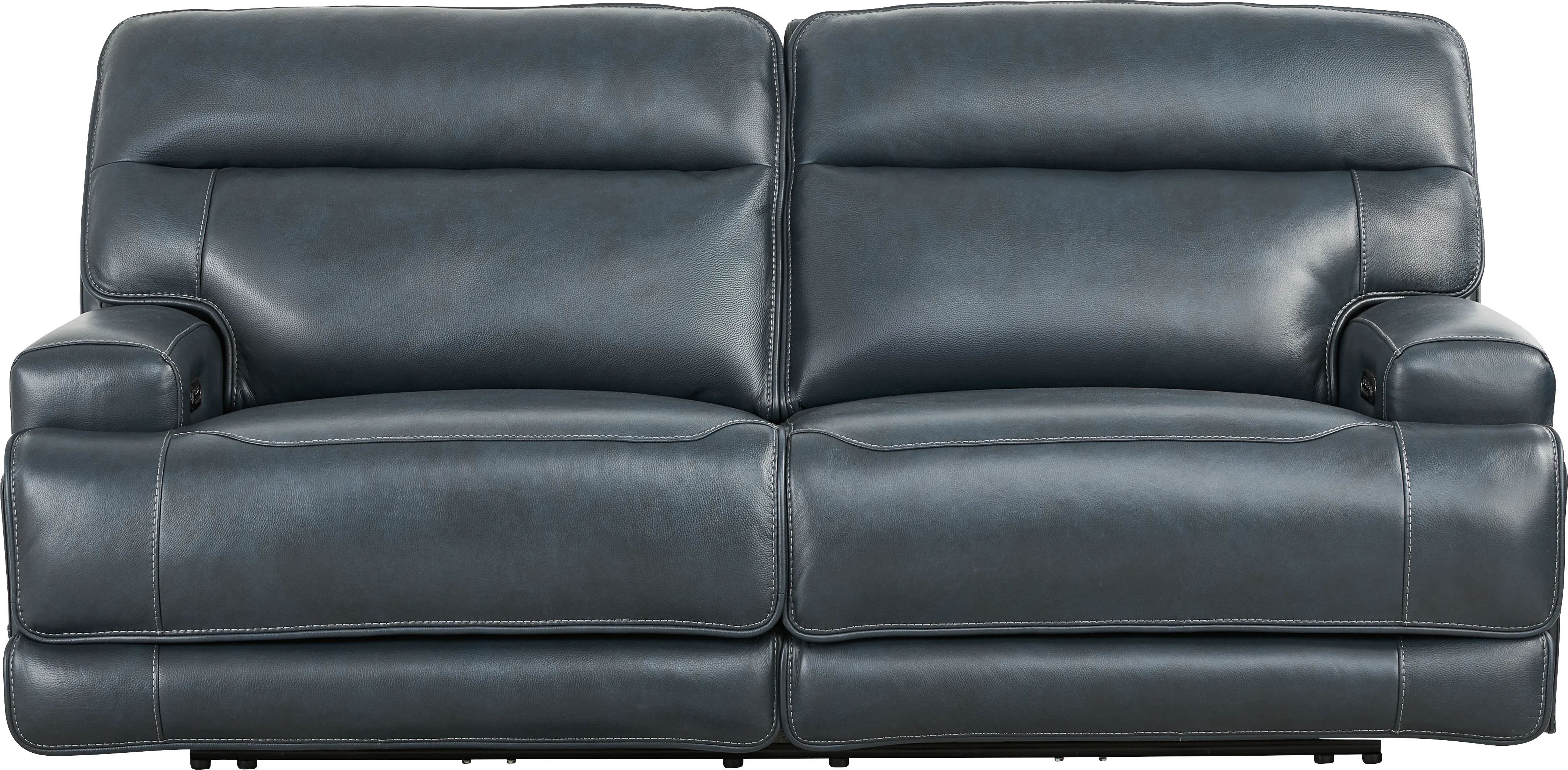 Brayden Blue Leather Dual Power Reclining Sofa - Thumbnail - Image 1