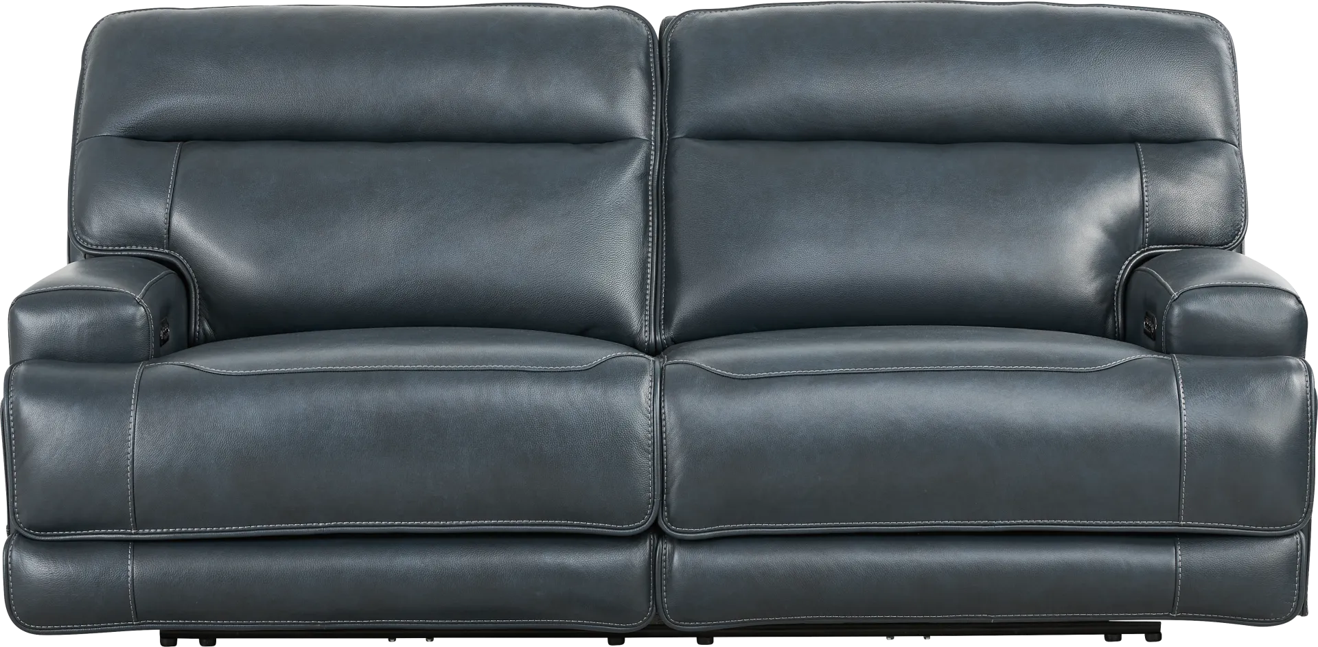 Brayden Blue Leather Dual Power Reclining Sofa - Image 1