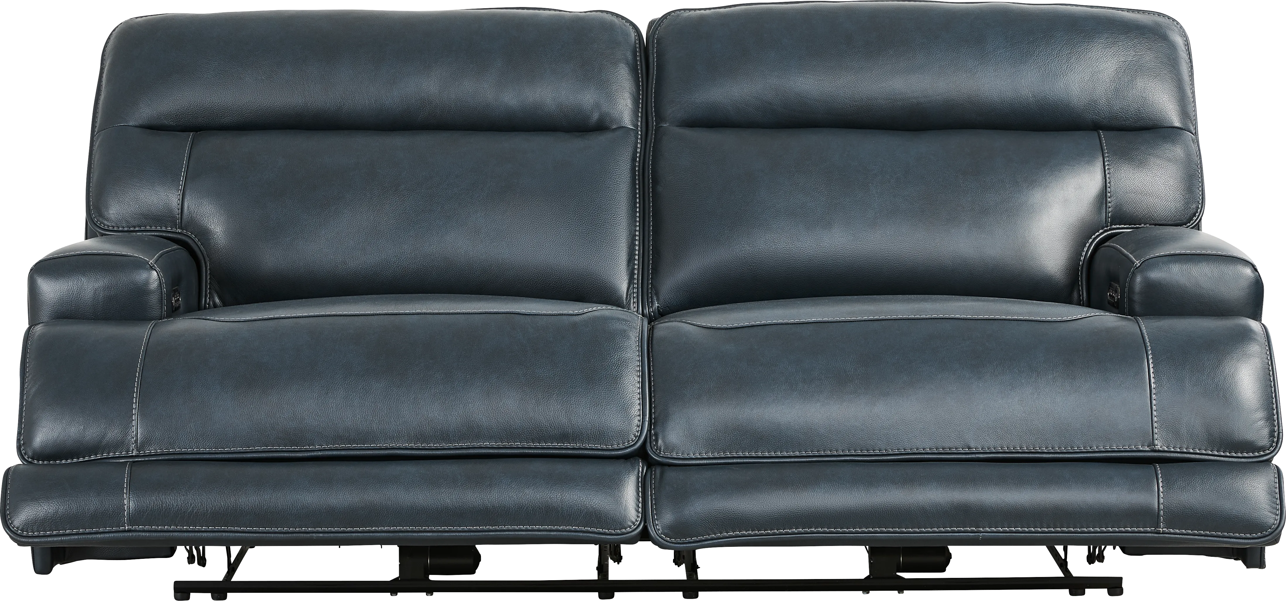 Brayden Blue Leather Dual Power Reclining Sofa - Thumbnail - Image 1