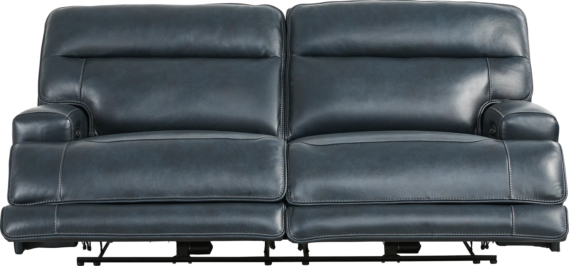 Brayden Blue Leather Dual Power Reclining Sofa - Image 1