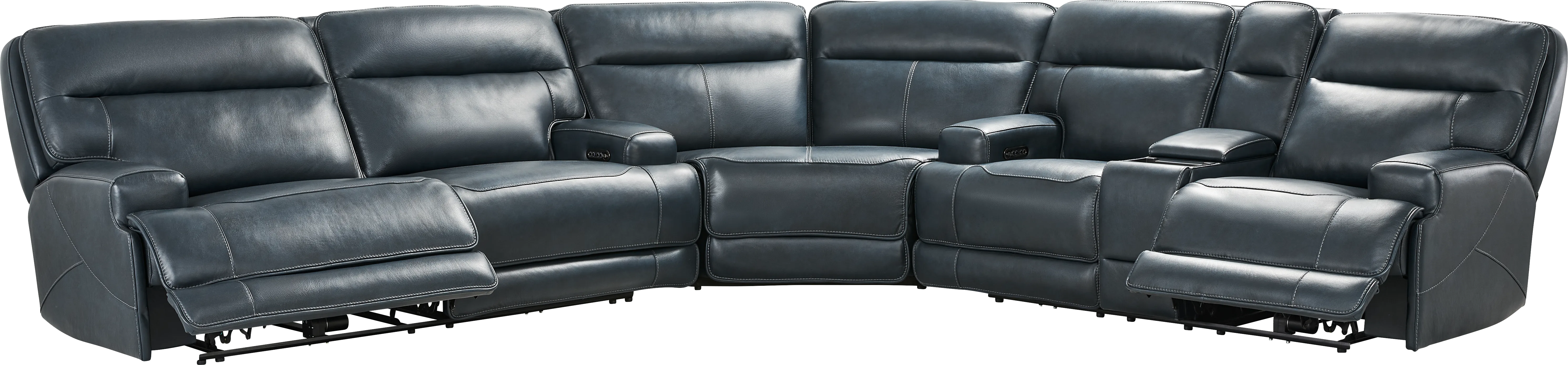 Brayden Blue Leather 3 Pc Dual Power Reclining Sectional - Thumbnail - Image 1