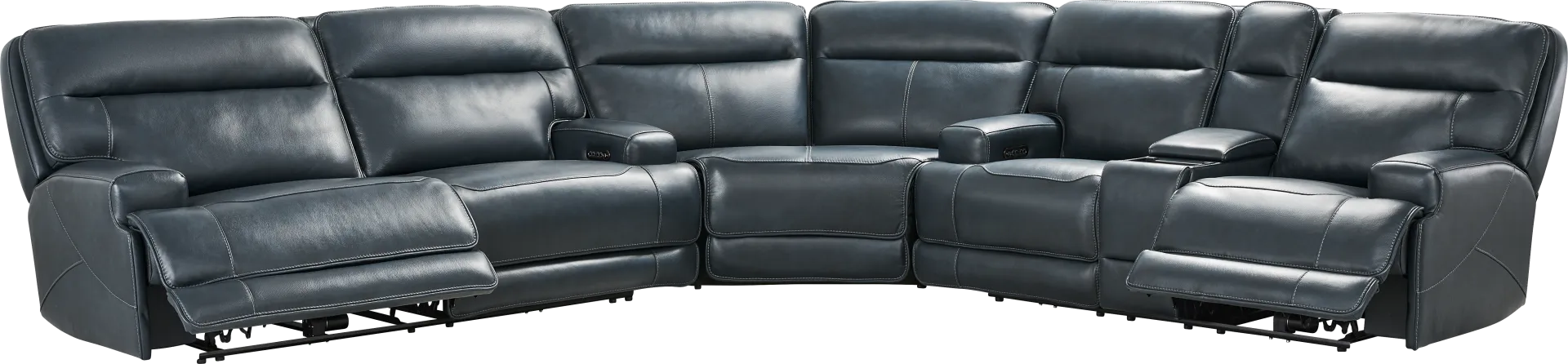 Brayden Blue Leather 3 Pc Dual Power Reclining Sectional - Image 1