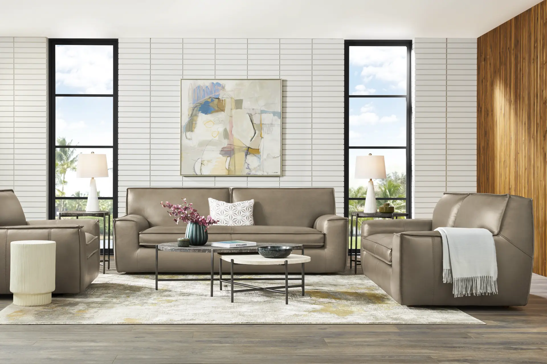 Geraldo Mineral Leather 7 Pc Living Room