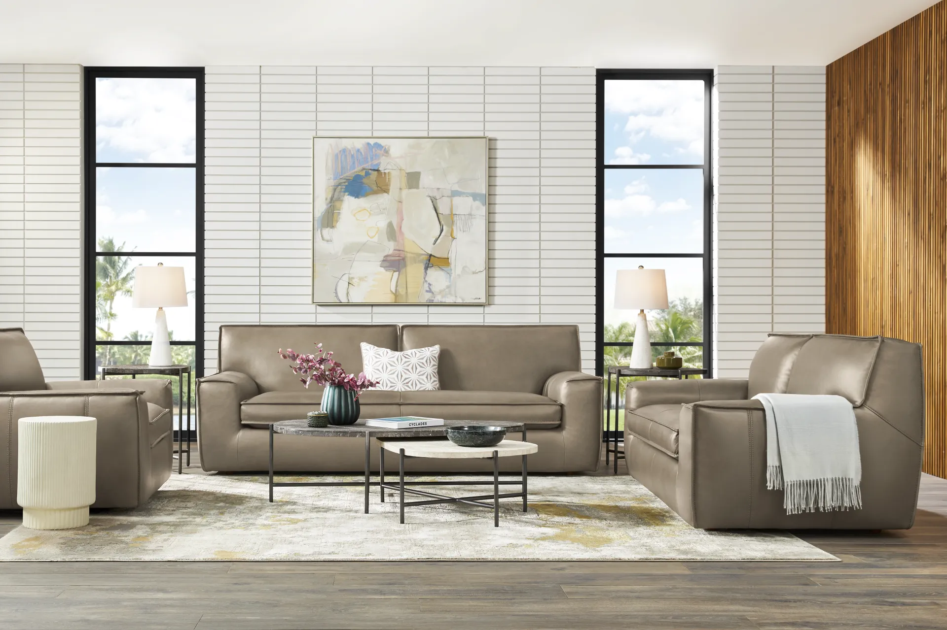 Geraldo Mineral Leather 7 Pc Living Room - Image 1