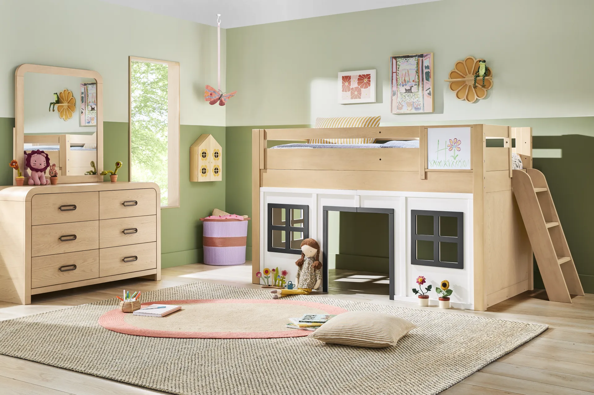 Kids Hidden Hills Light Oak Twin Low Loft Clubhouse with Activity Panel - Image 2