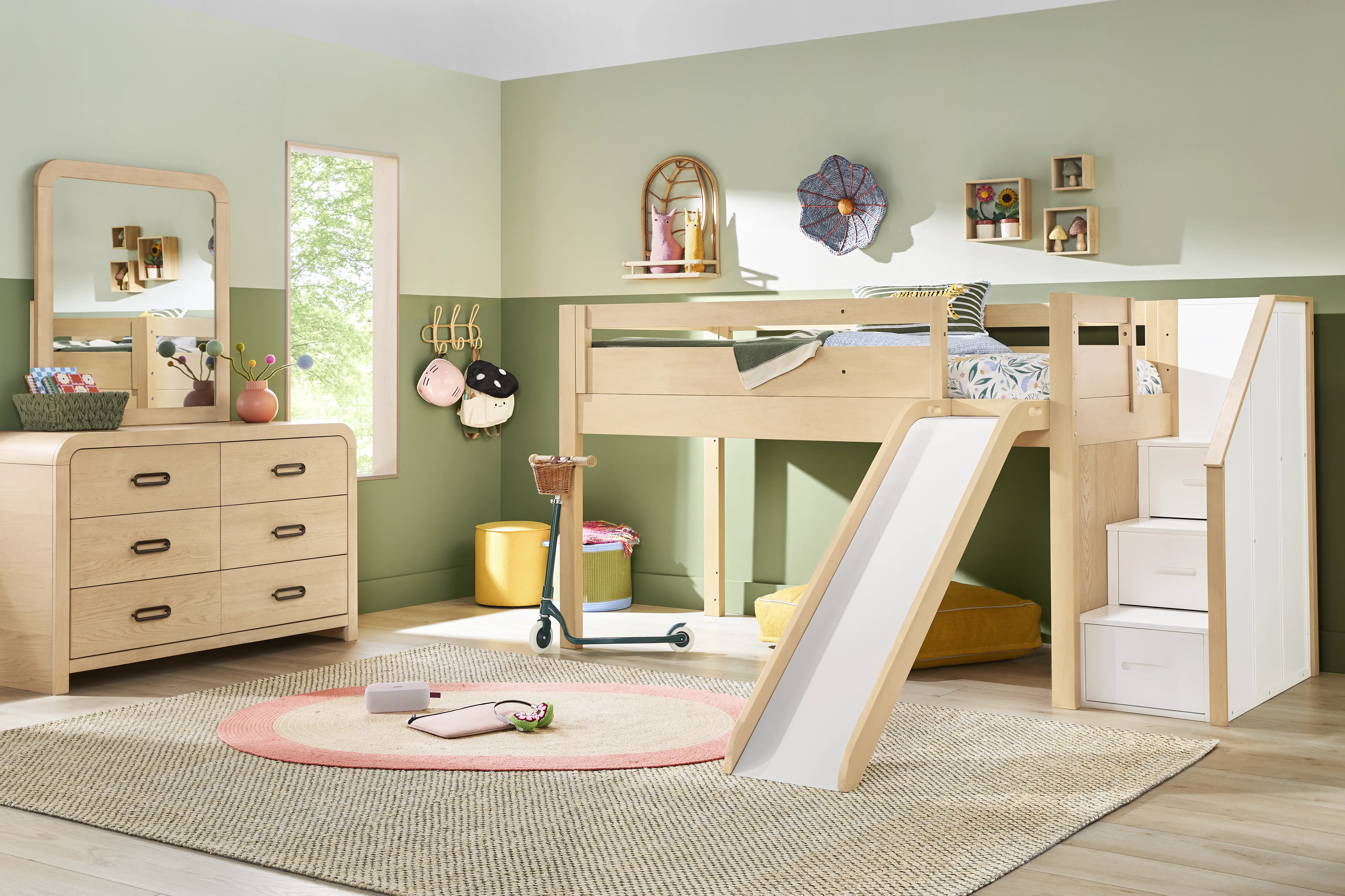 Kids Hidden Hills Light Oak Twin Low Loft with Steps and Slide - Thumbnail - Image 2