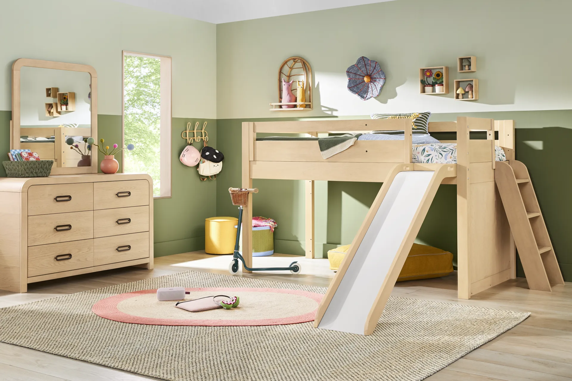 Kids Hidden Hills Light Oak Twin Low Loft with Slide - Image 1