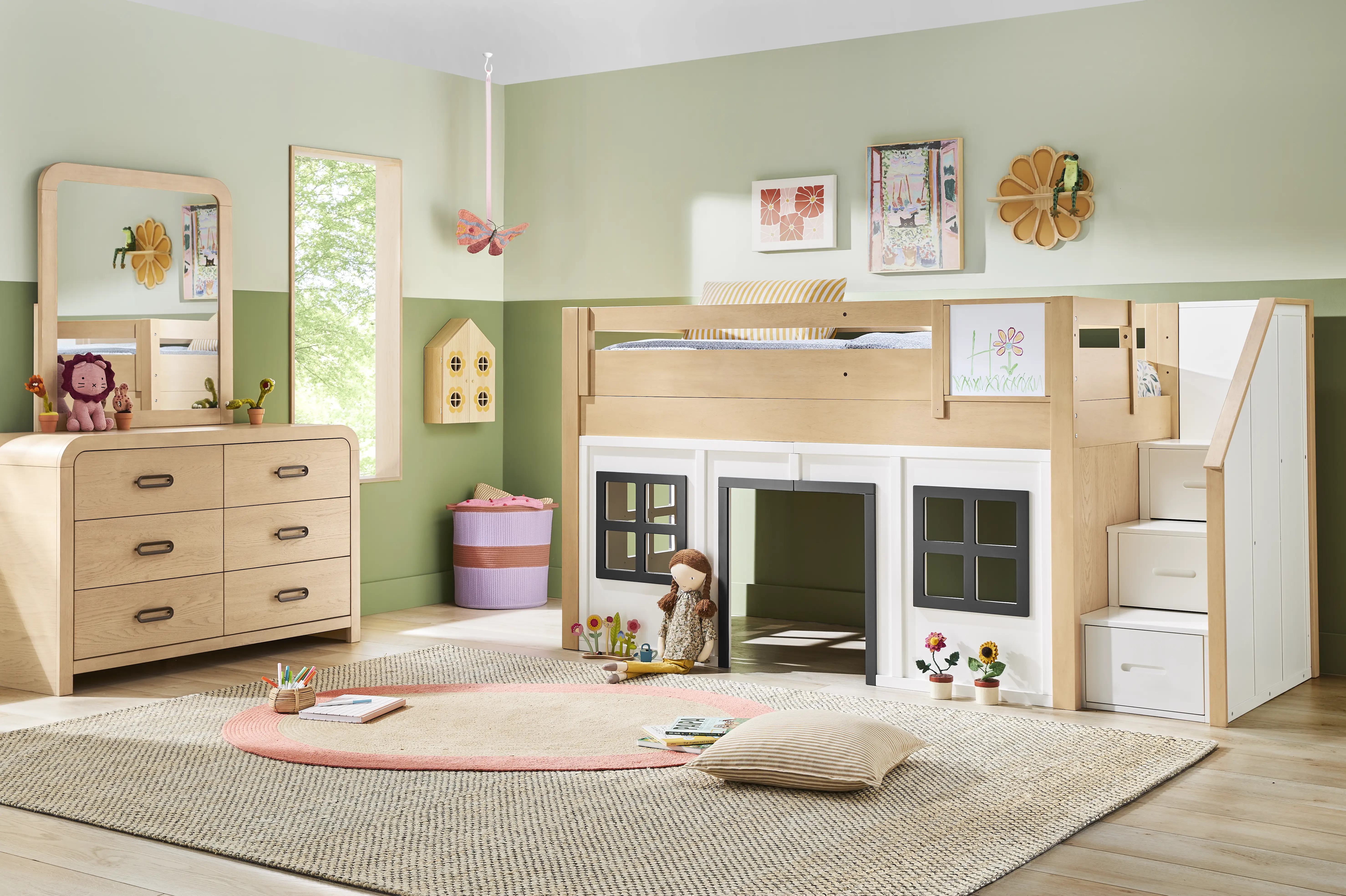 Kids Hidden Hills Light Oak Twin Low Loft Clubhouse with Steps and Activity Panel - Thumbnail - Image 2