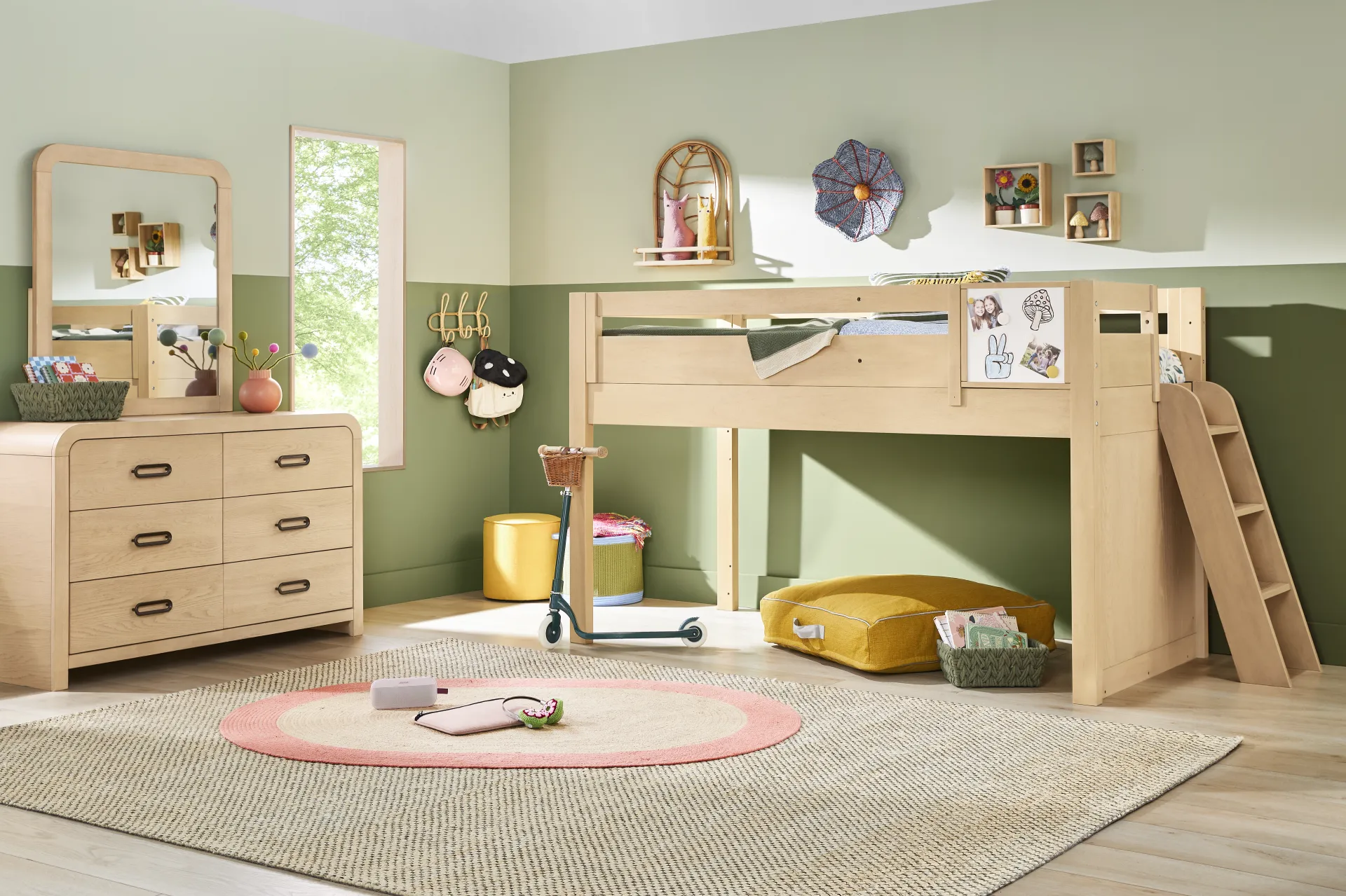 Kids Hidden Hills Light Oak Twin Loft Bed with Activity Panel - Image 2
