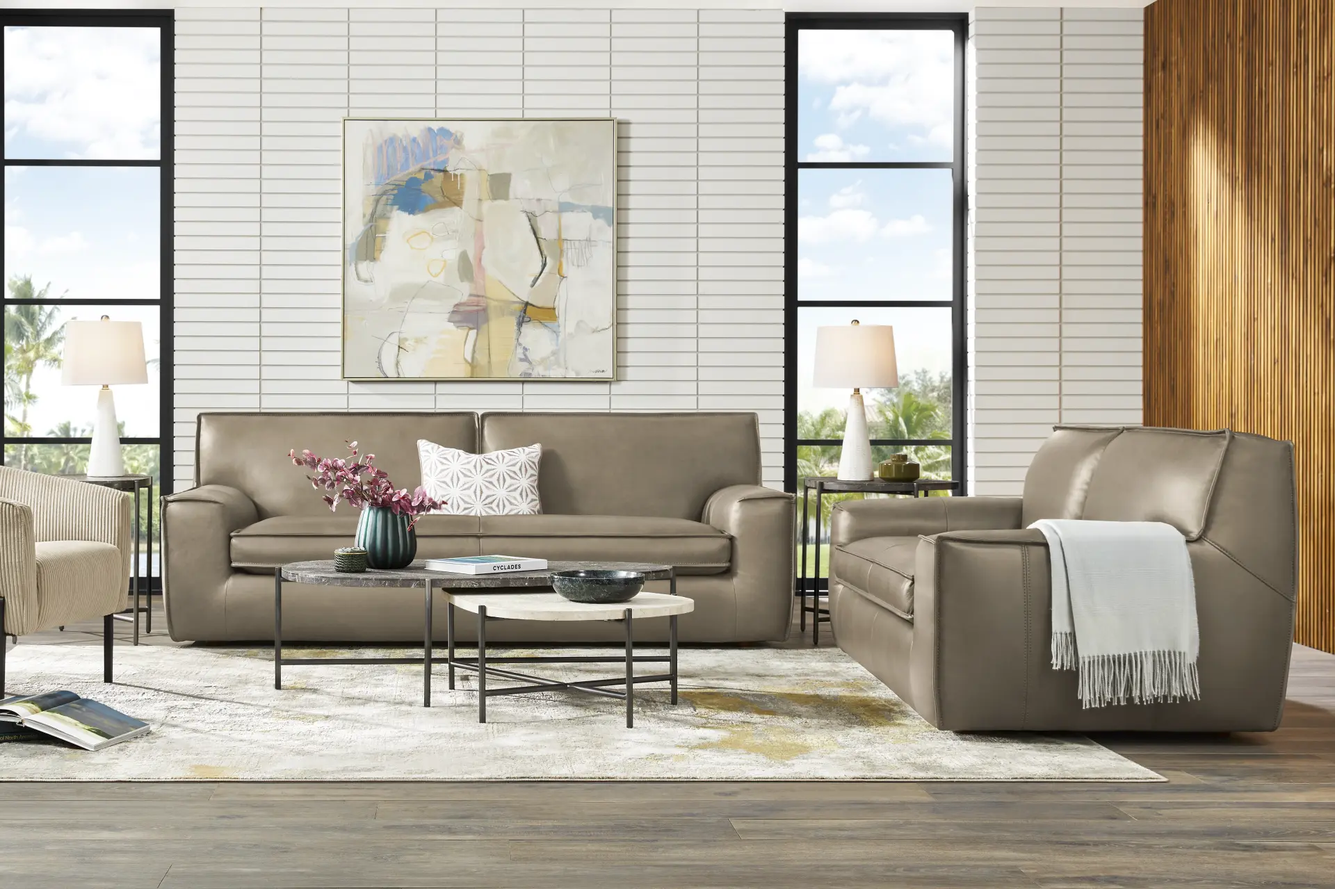Geraldo Mineral Leather 7 Pc Living Room