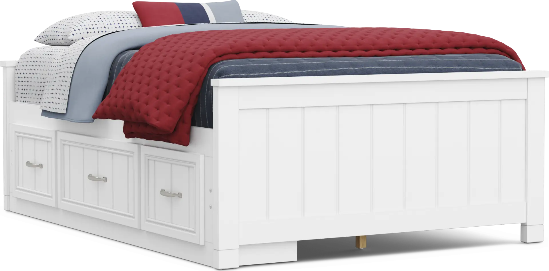 Kids Cottage Colors 2.0 White Full Low Profile Bed with Storage Side Rail