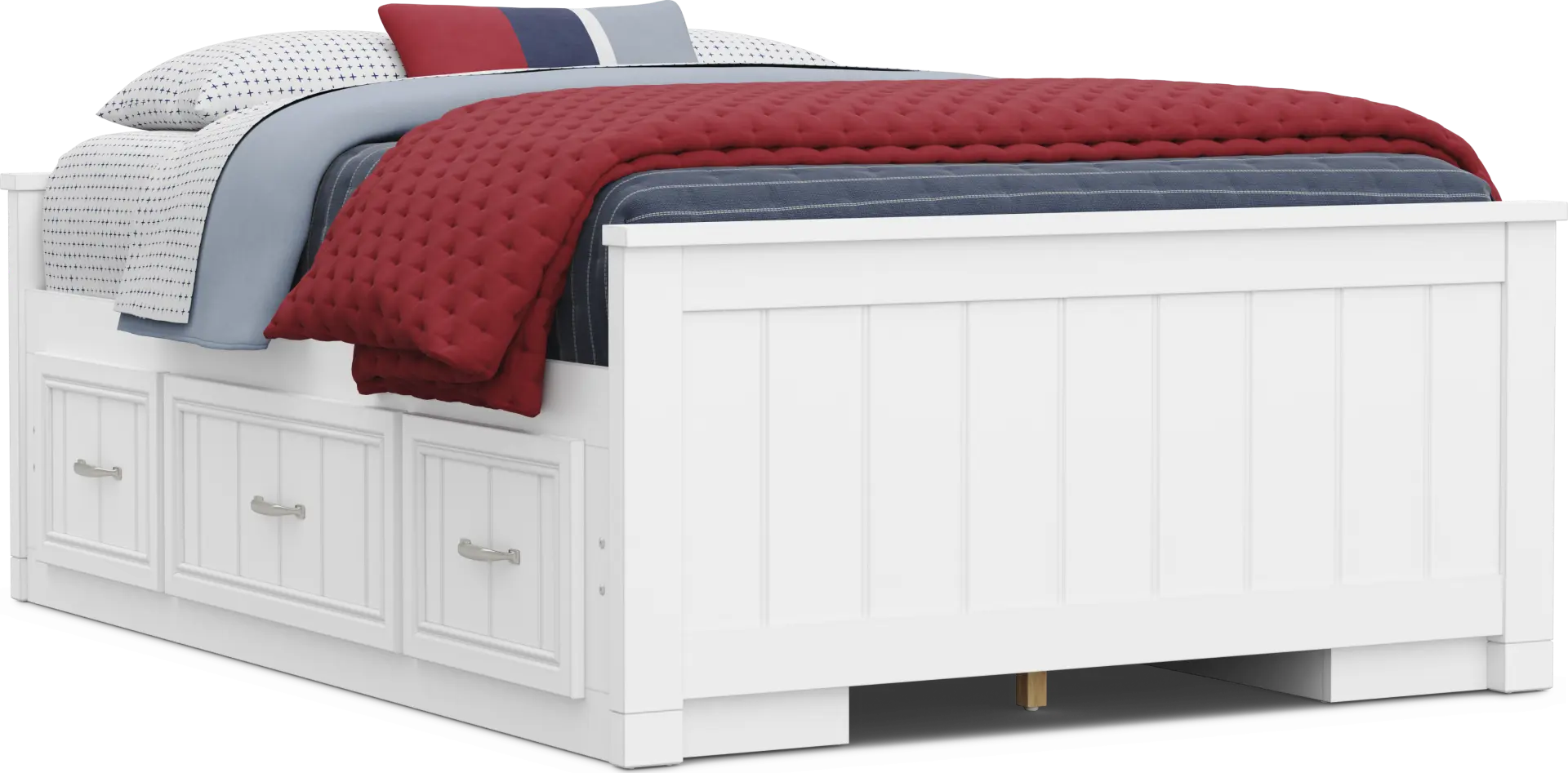 Kids Cottage Colors 2.0 White Full Low Profile Bed with 2 Storage Side Rails