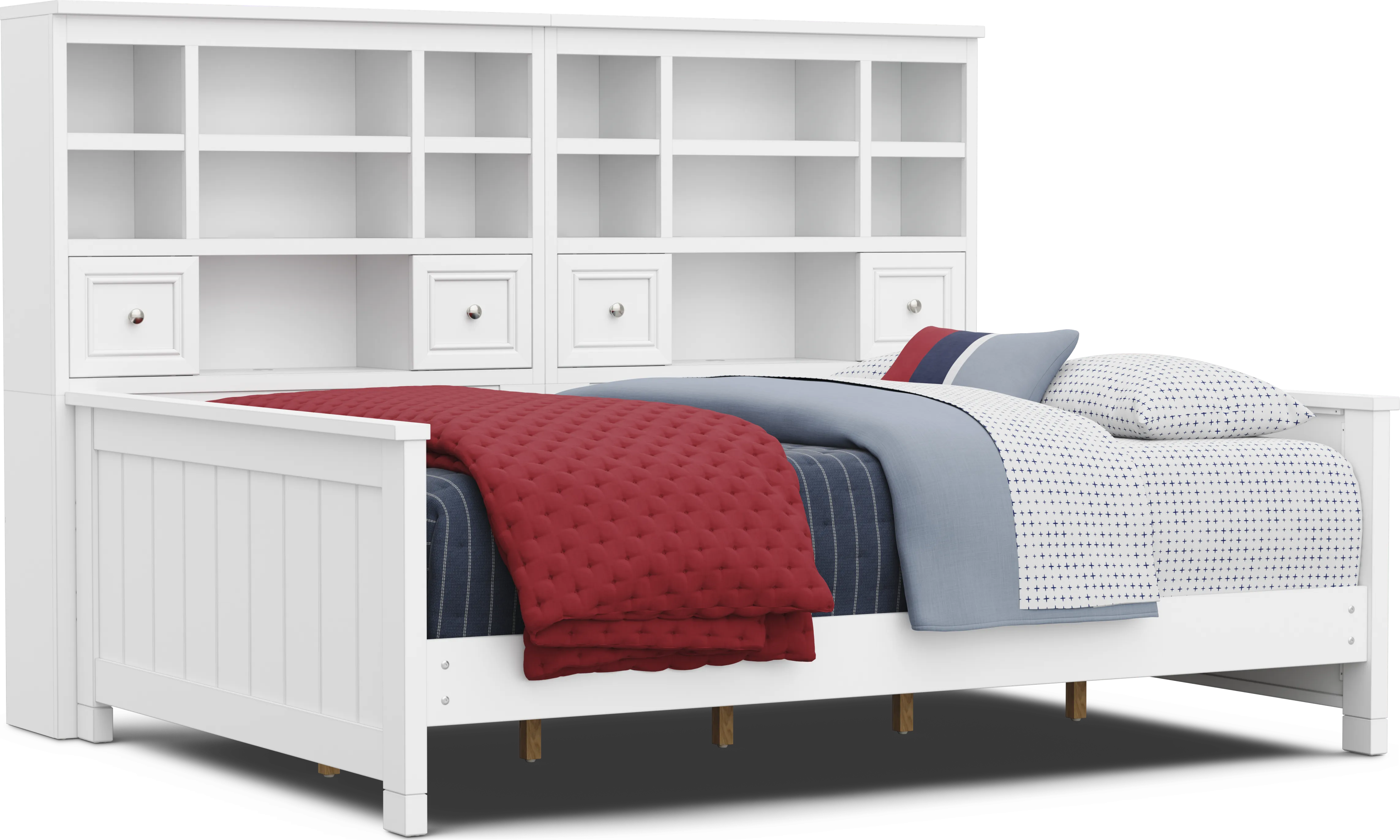 Kids Cottage Colors 2.0 White Full Bookcase Wall Bed - Thumbnail - Image 1