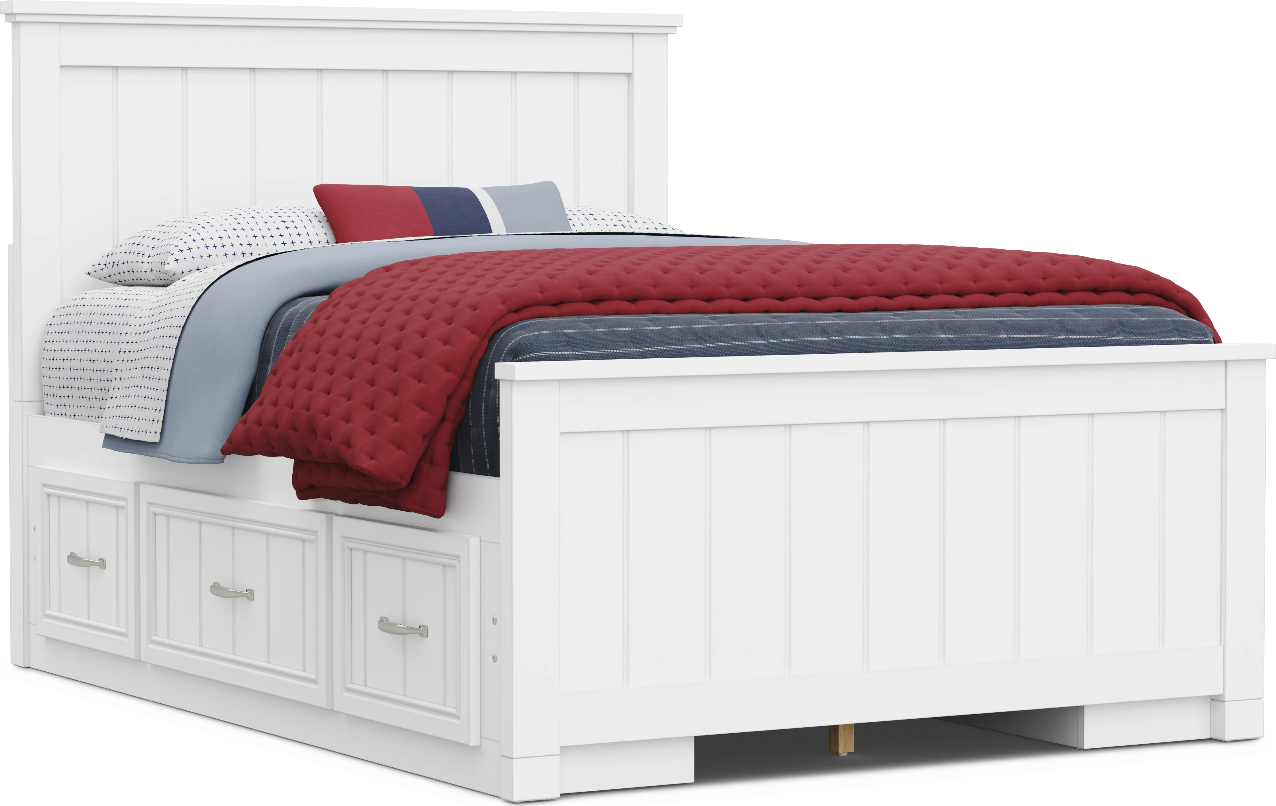 Kids Cottage Colors 2.0 White Full Panel Bed with 2 Storage Side Rails - Thumbnail - Image 1