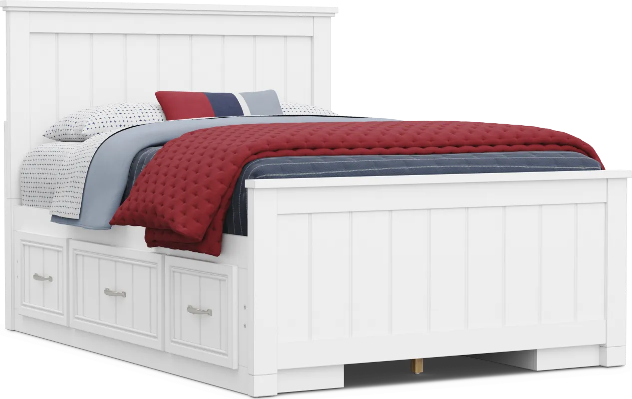 Kids Cottage Colors 2.0 White Full Panel Bed with 2 Storage Side Rails