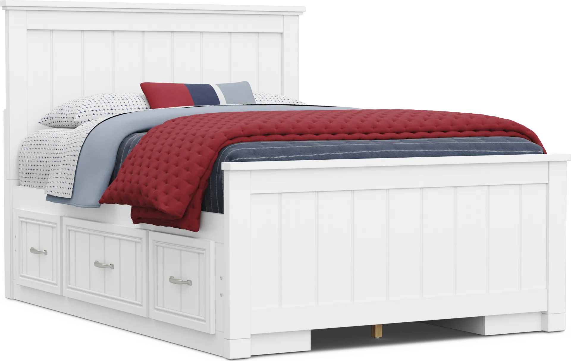 Kids Cottage Colors 2.0 White Full Panel Bed with 2 Storage Side Rails - Image 1
