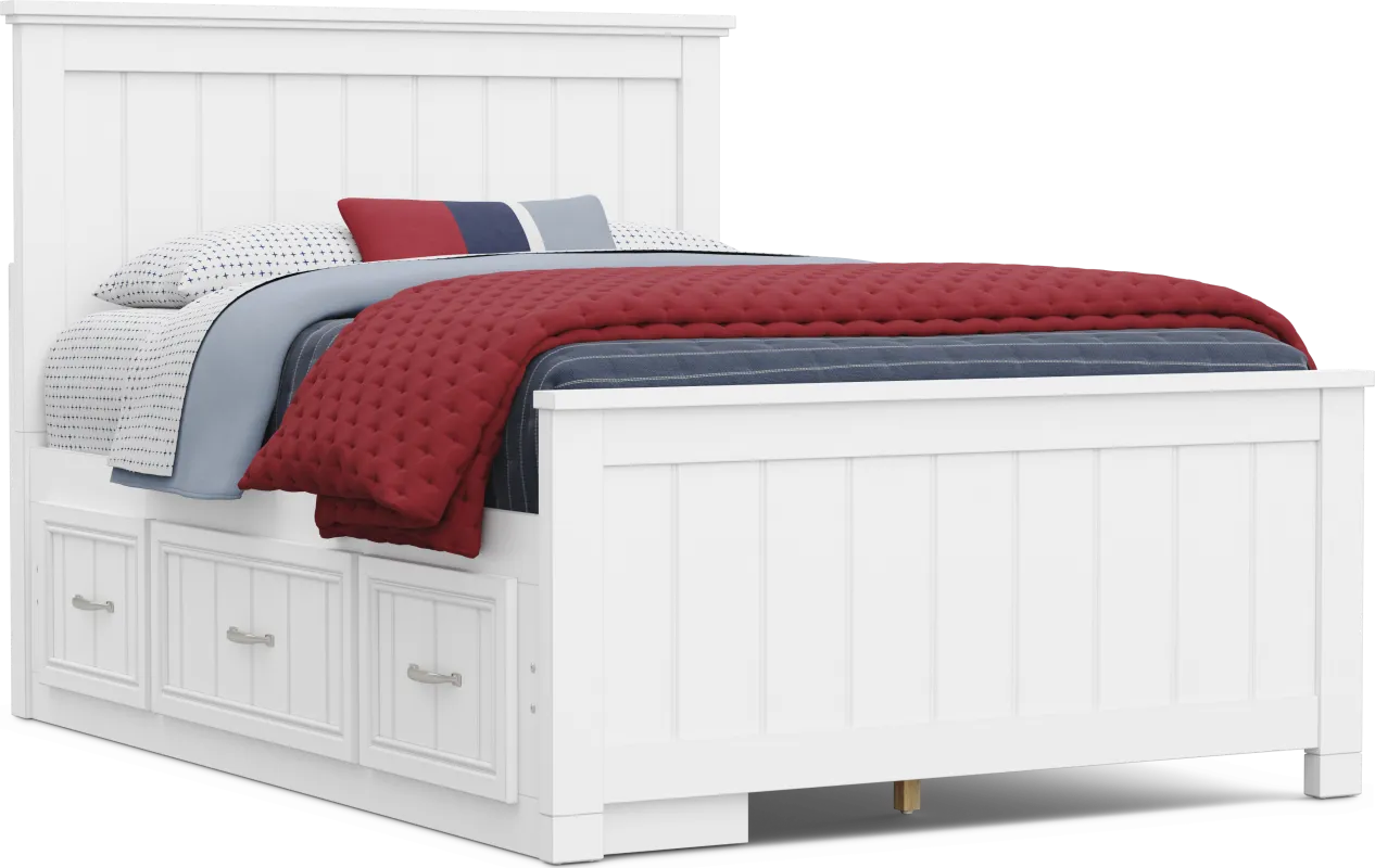 Kids Cottage Colors 2.0 White Full Panel Bed with Storage Side Rail