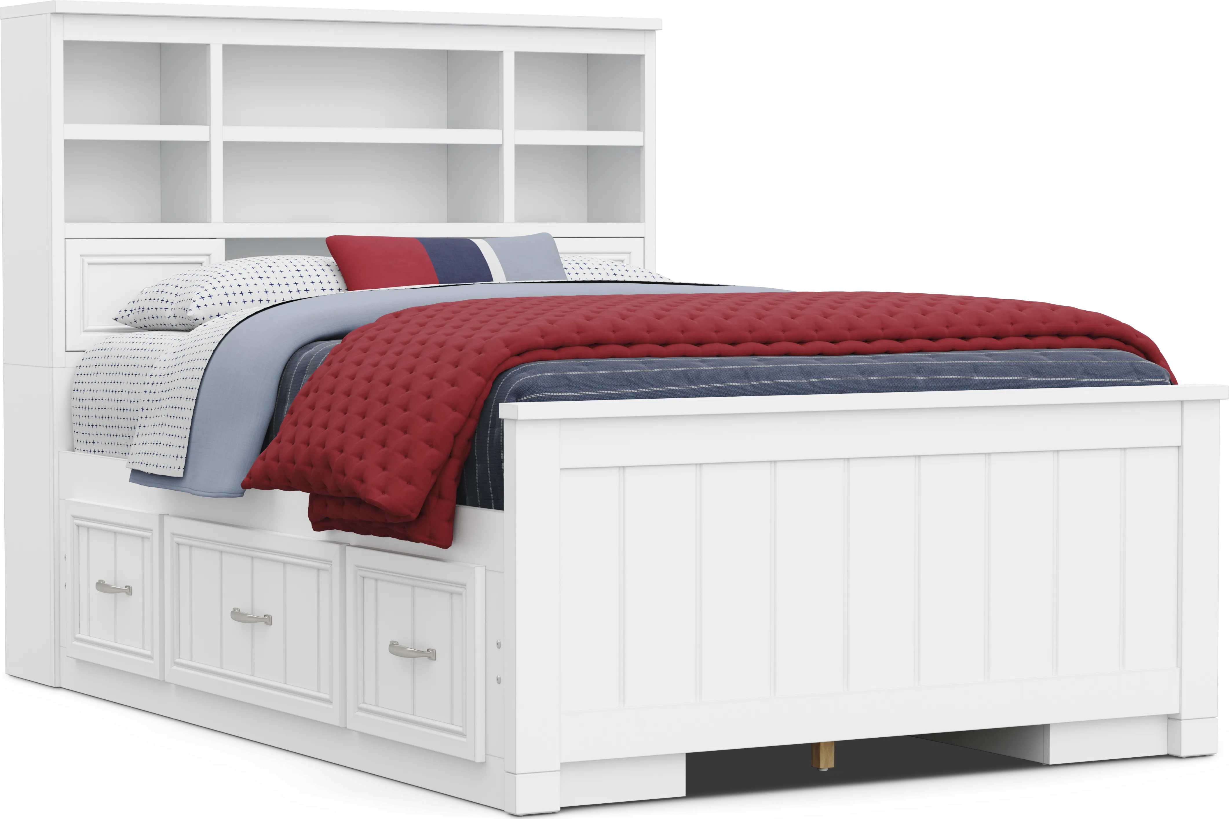 Kids Cottage Colors 2.0 White Full Bookcase Bed with 2 Storage Side Rails - Thumbnail - Image 1