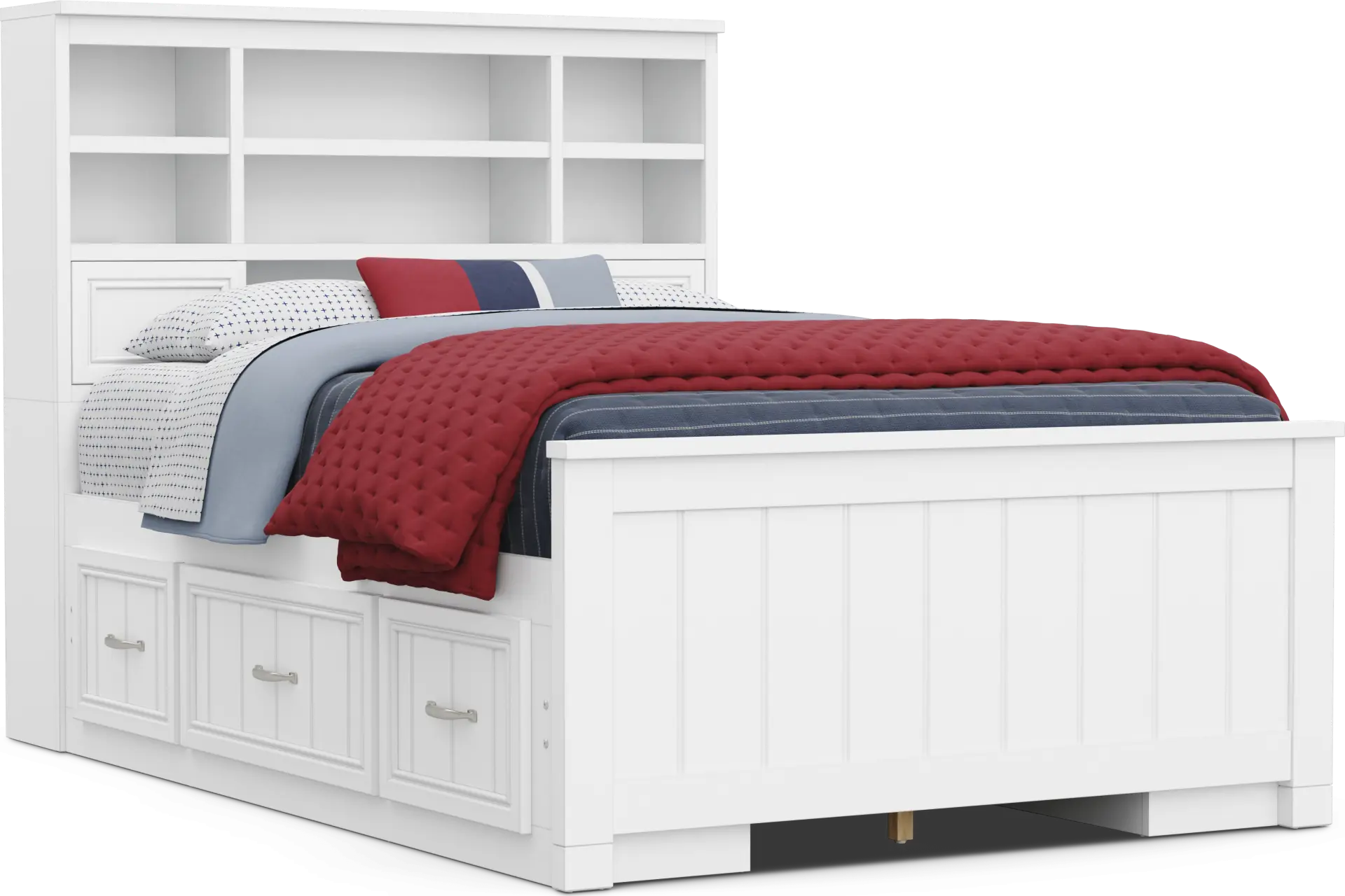 Kids Cottage Colors 2.0 White Full Bookcase Bed with 2 Storage Side Rails