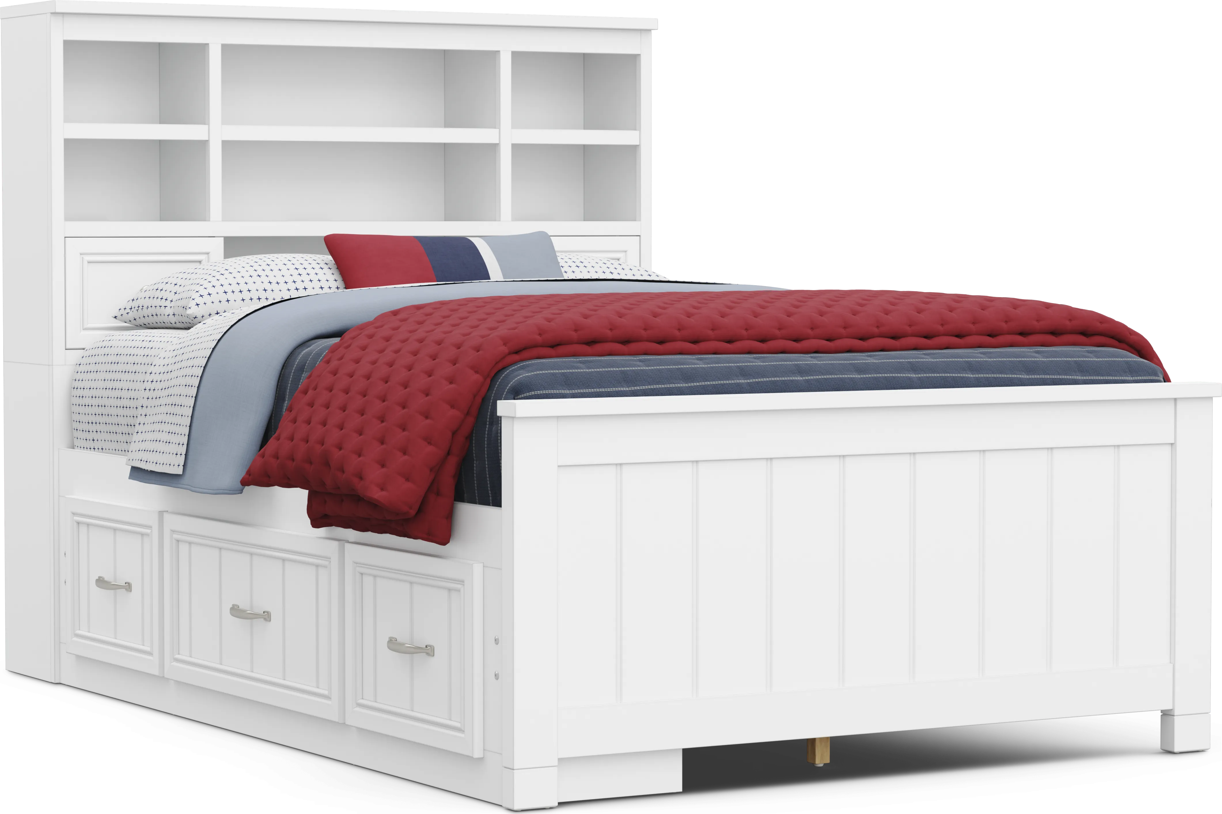 Kids Cottage Colors 2.0 White Full Bookcase Bed with Storage Side Rail - Thumbnail - Image 1