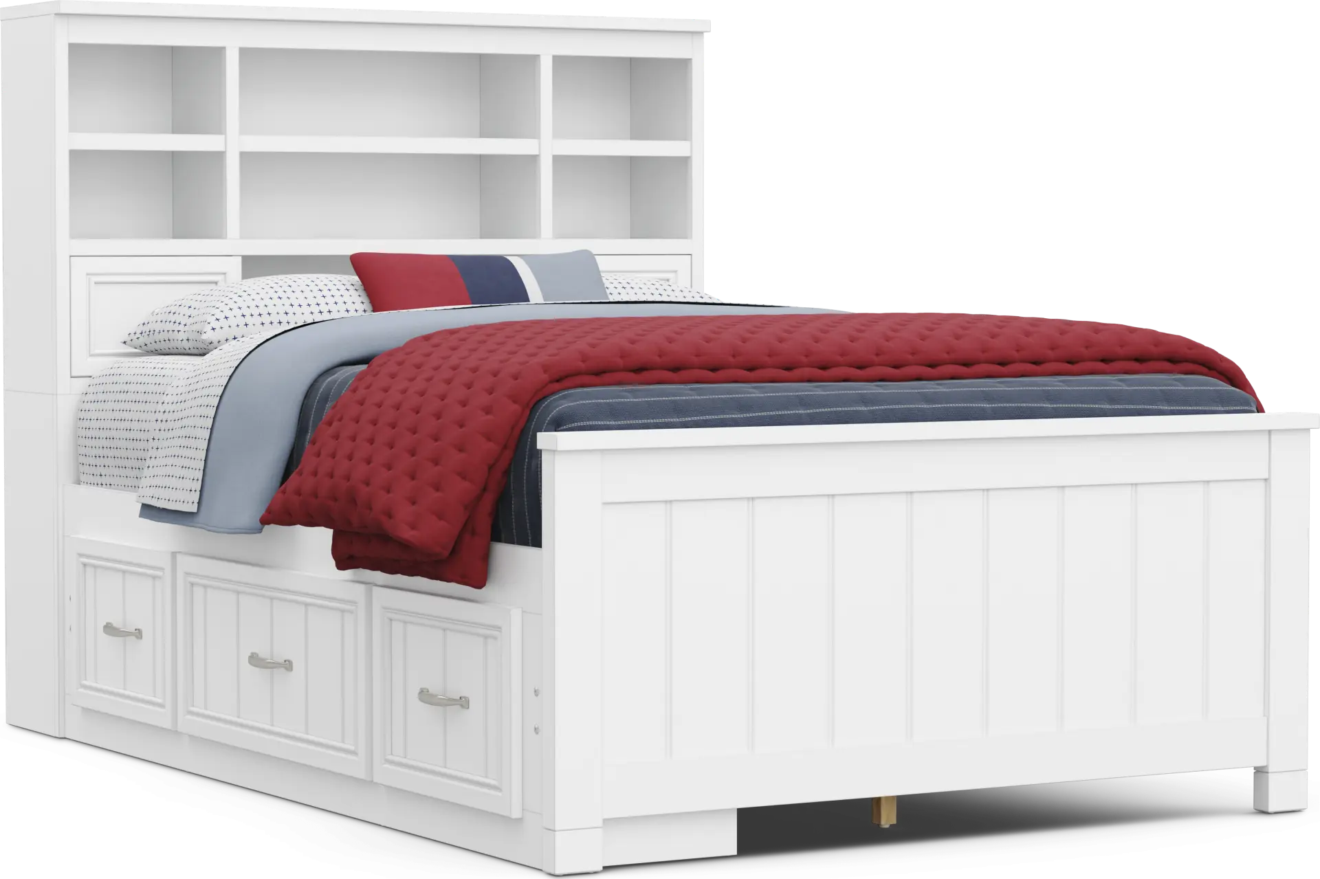 Kids Cottage Colors 2.0 White Full Bookcase Bed with Storage Side Rail