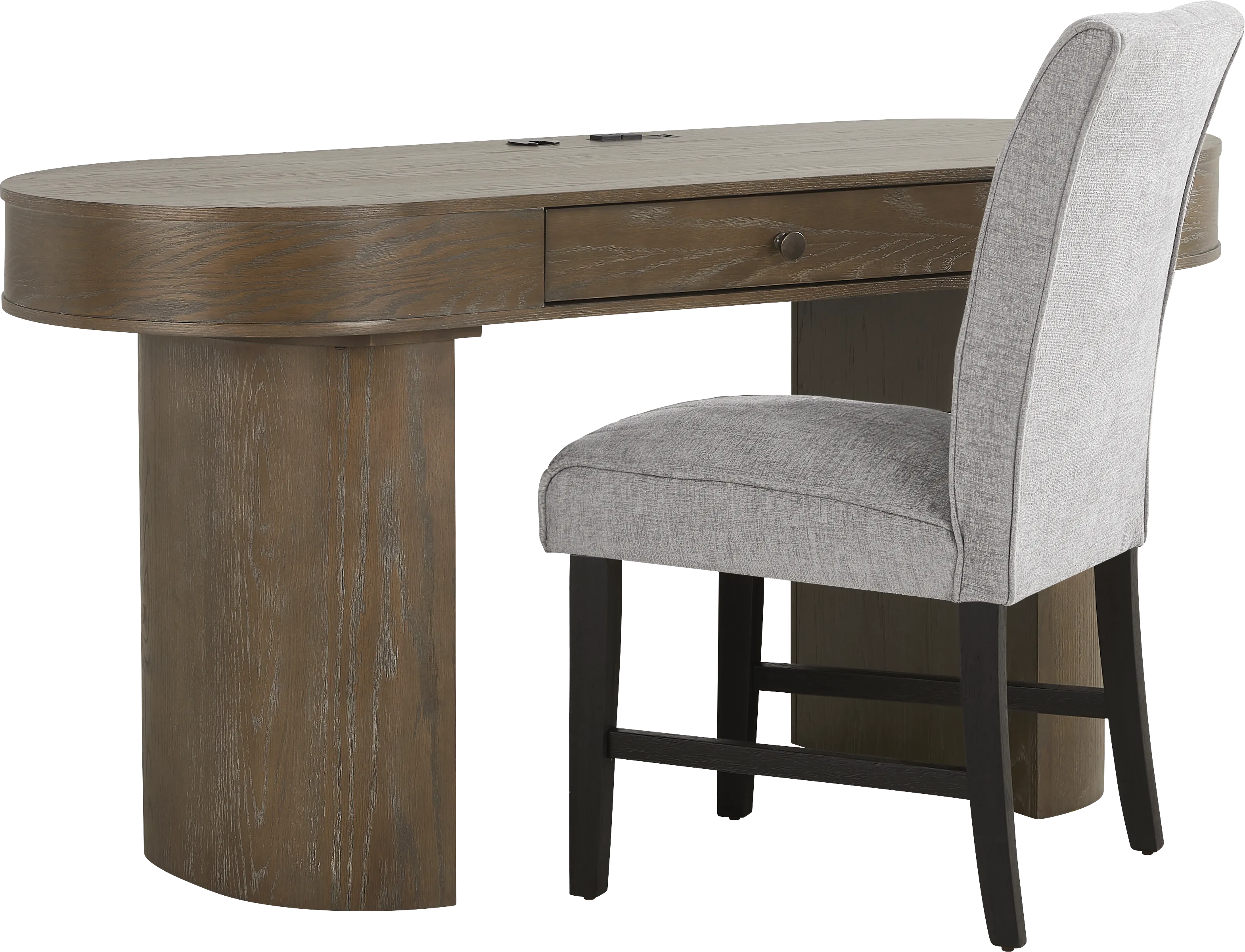 Pascal Oak Finish Writing Desk with Gray Chair - Thumbnail - Image 1