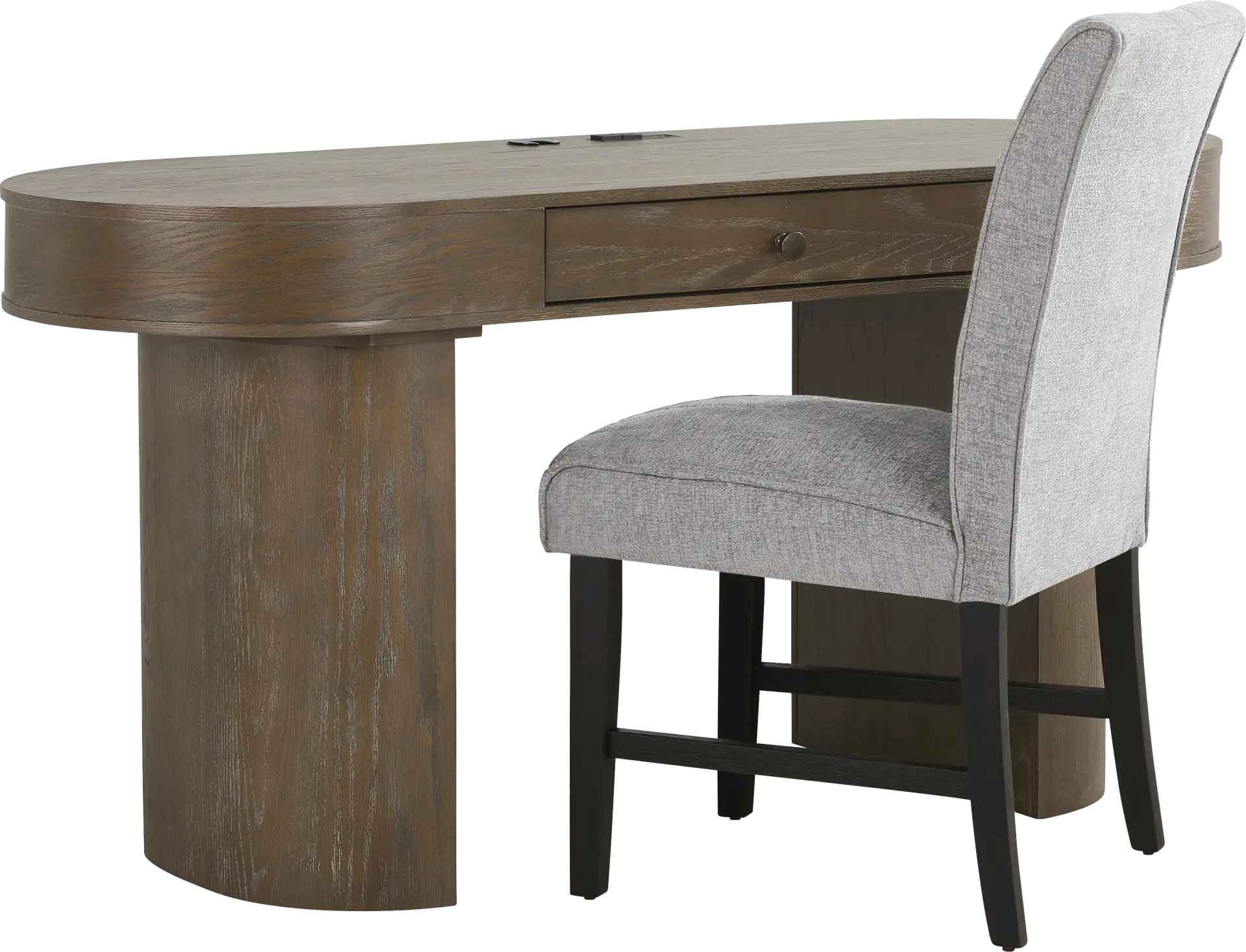 Pascal Oak Finish Writing Desk with Gray Chair