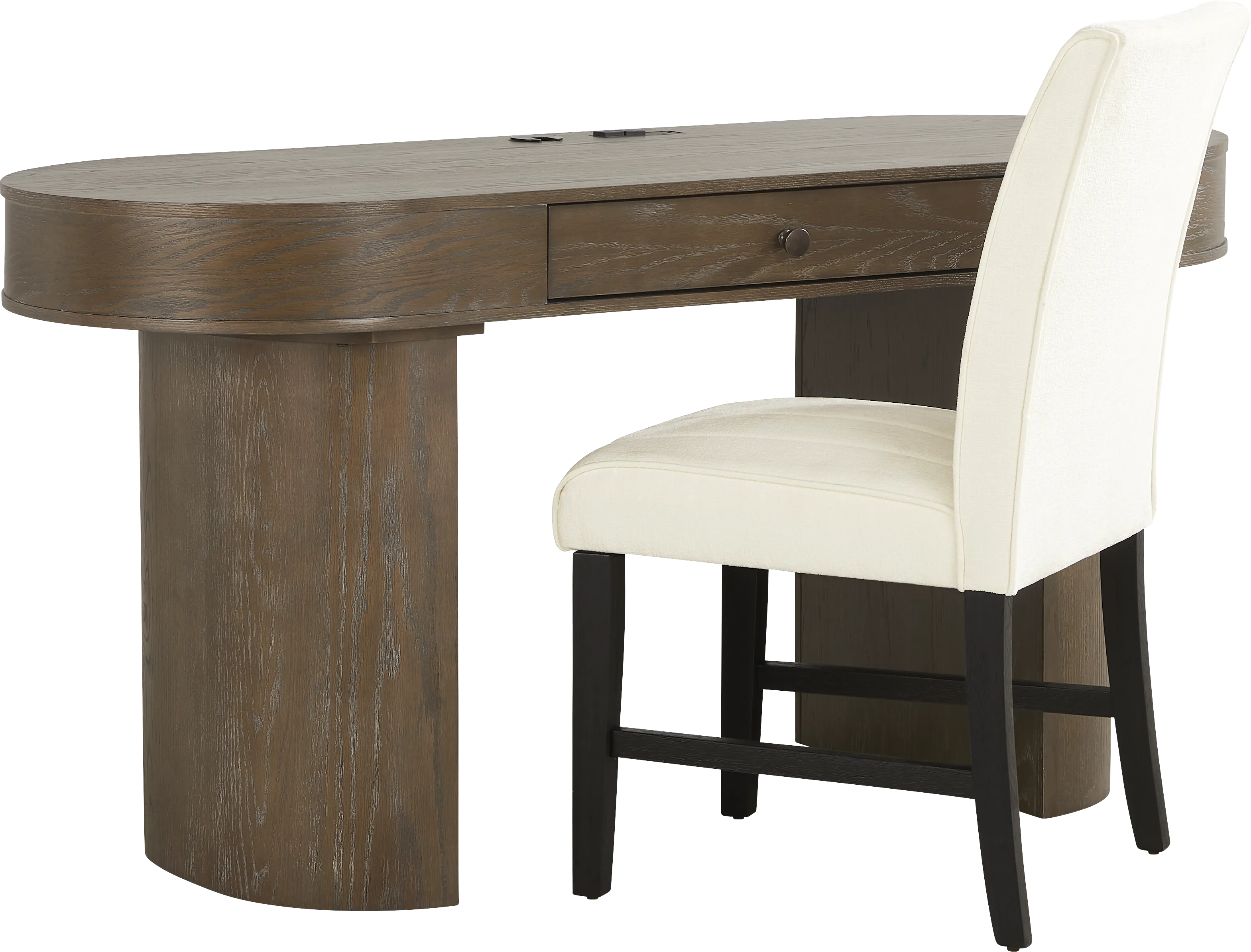Pascal Oak Finish Writing Desk with White Chair - Thumbnail - Image 1