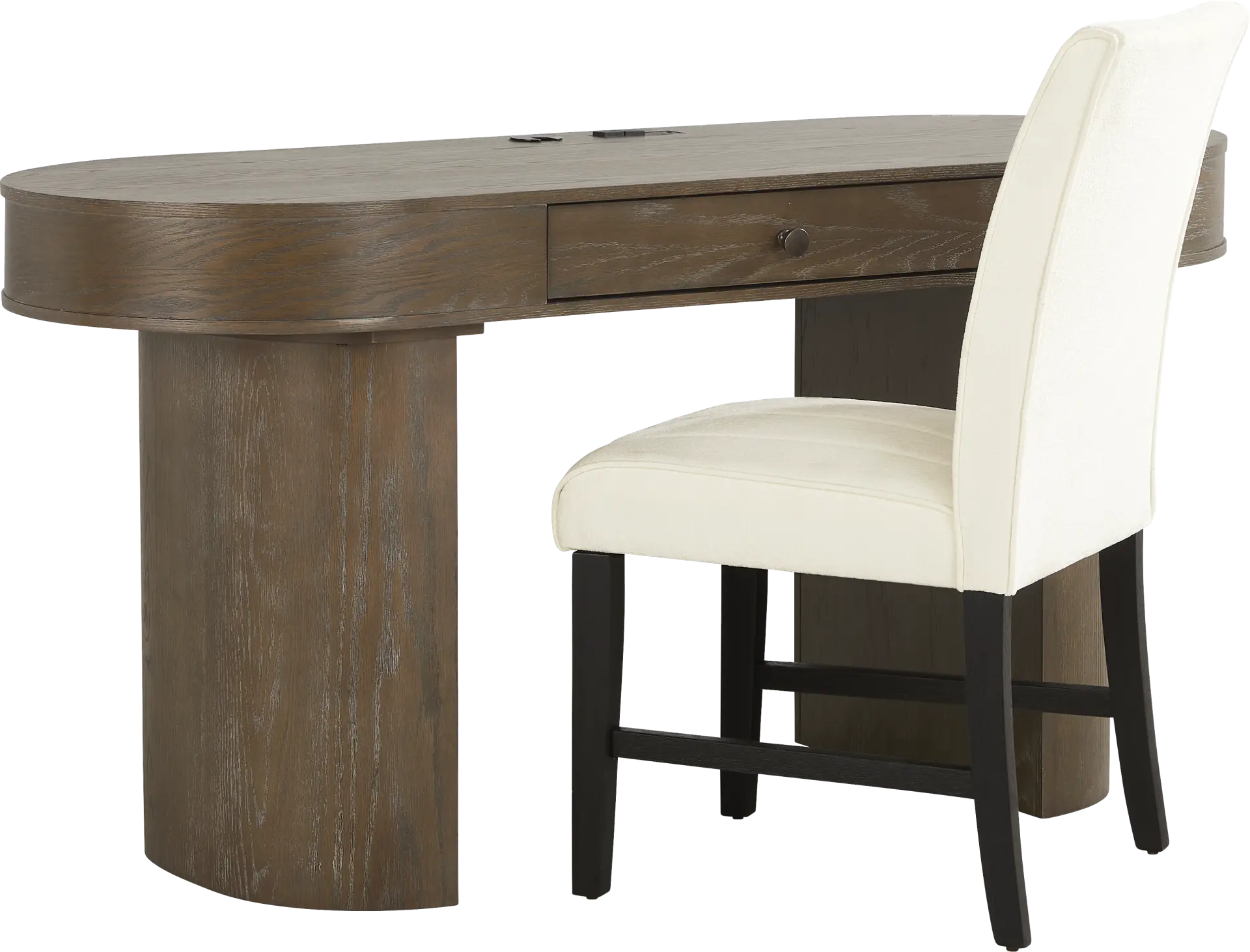 Pascal Oak Finish Writing Desk with White Chair