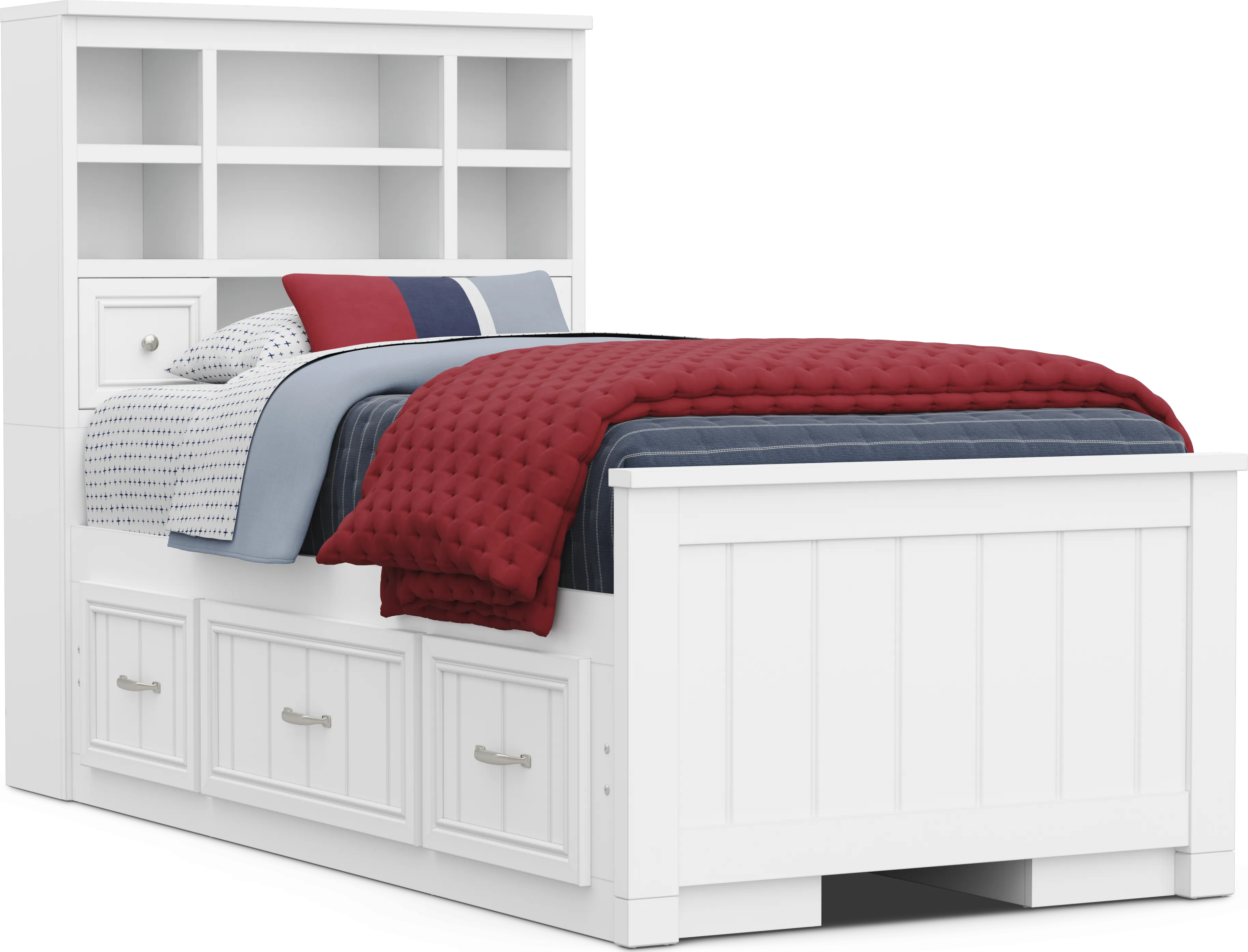 Kids Cottage Colors 2.0 White Twin Bookcase Bed with 2 Storage Side Rails - Thumbnail - Image 1