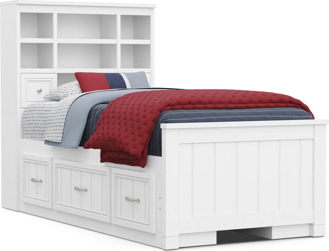 Kids Cottage Colors 2.0 White Twin Bookcase Bed with 2 Storage Side Rails