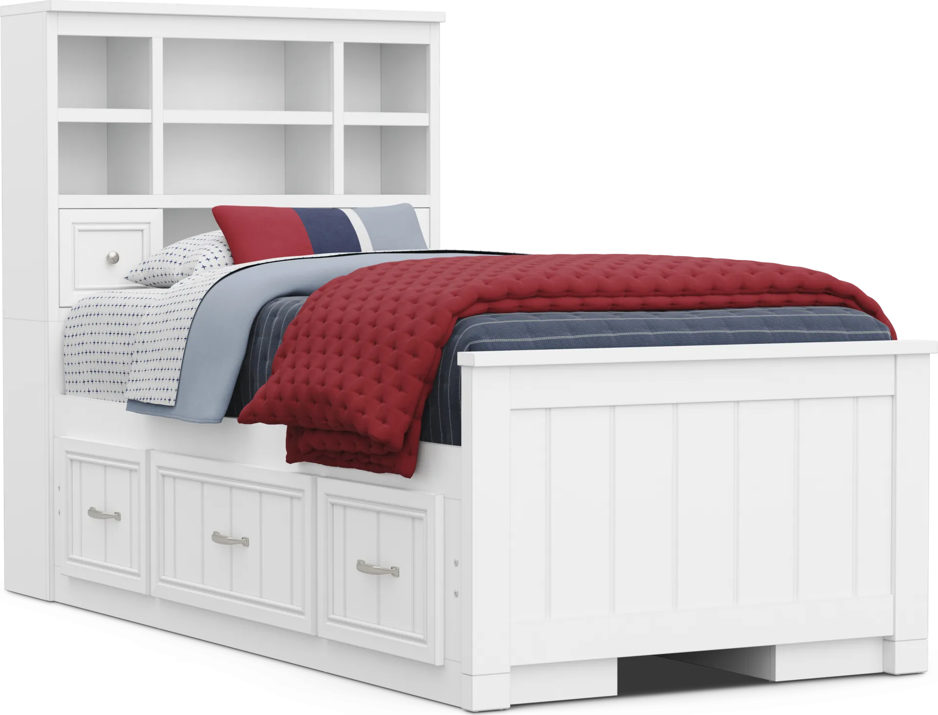 Kids Cottage Colors 2.0 White Twin Bookcase Bed with 2 Storage Side Rails - Image 1