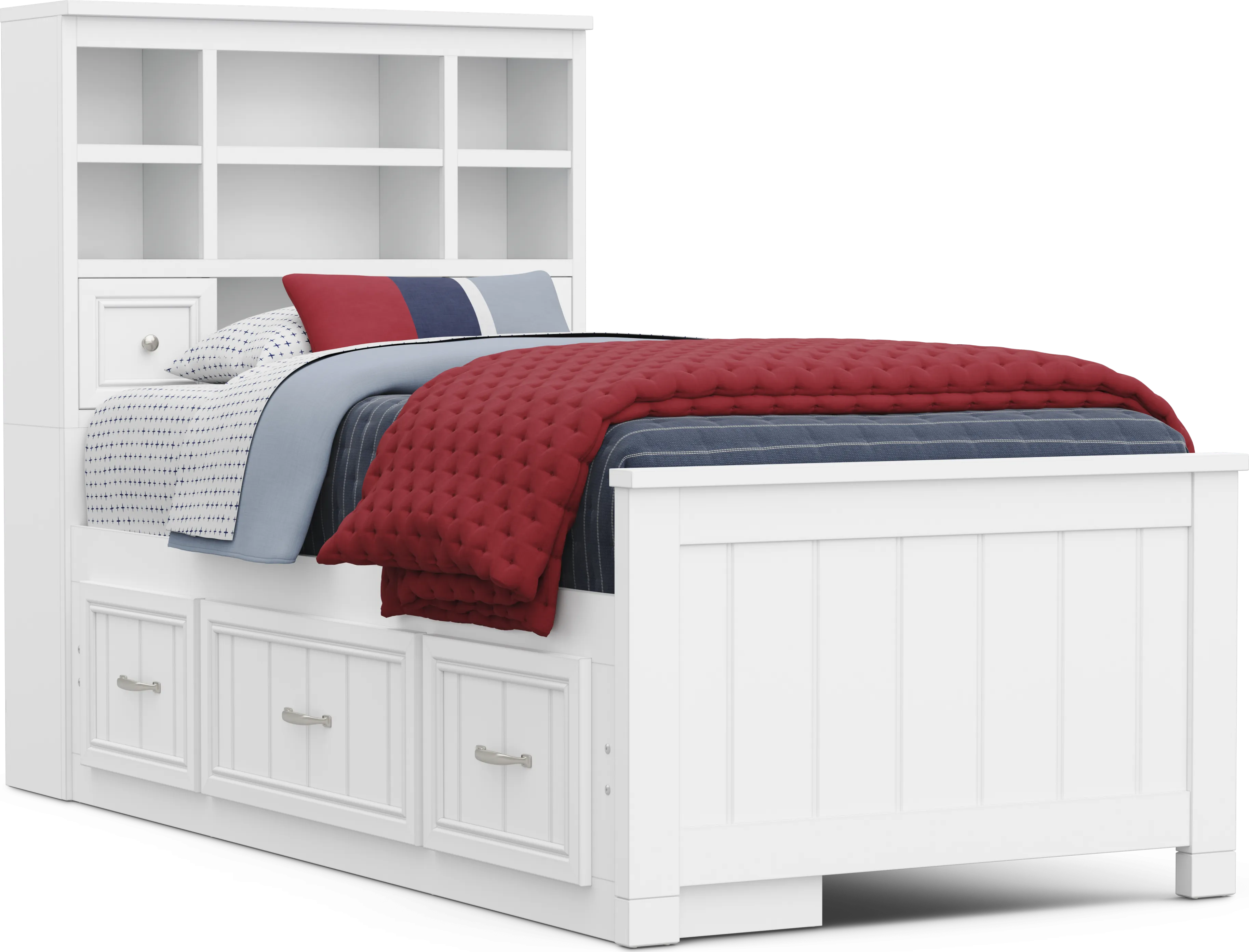 Kids Cottage Colors 2.0 White Twin Bookcase Bed with Storage Side Rail - Thumbnail - Image 1
