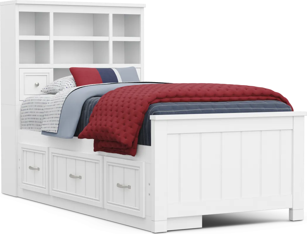Kids Cottage Colors 2.0 White Twin Bookcase Bed with Storage Side Rail