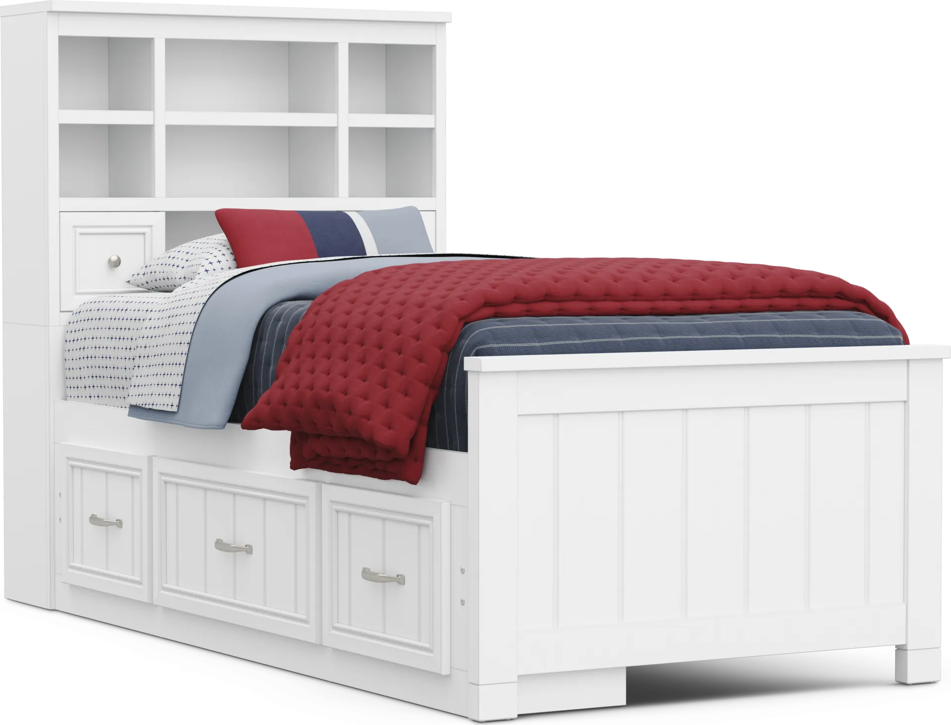 Kids Cottage Colors 2.0 White Twin Bookcase Bed with Storage Side Rail - Image 1