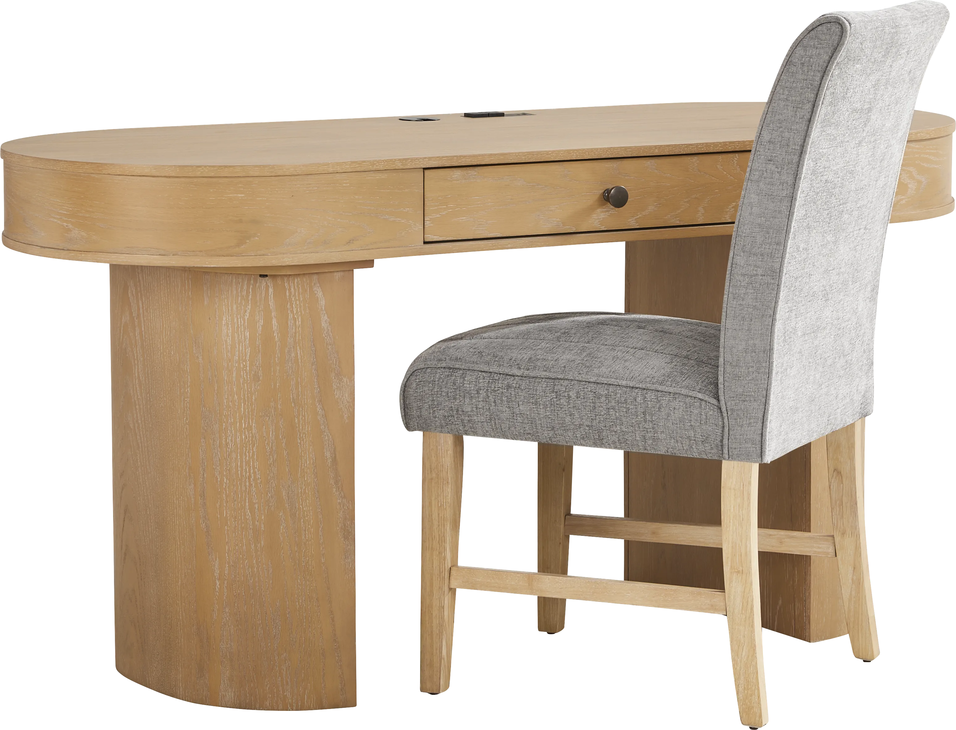 Pascal Natural Writing Desk with Gray Chair - Thumbnail - Image 1