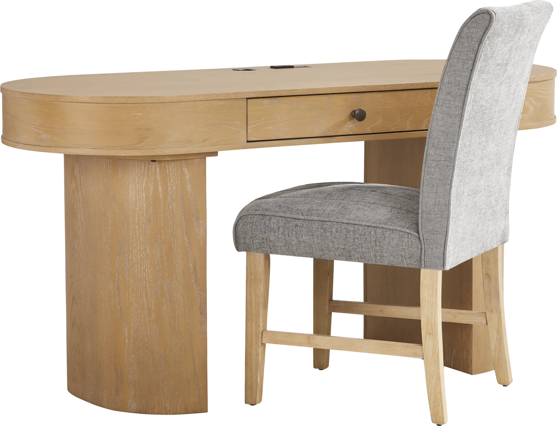 Pascal Natural Writing Desk with Gray Chair