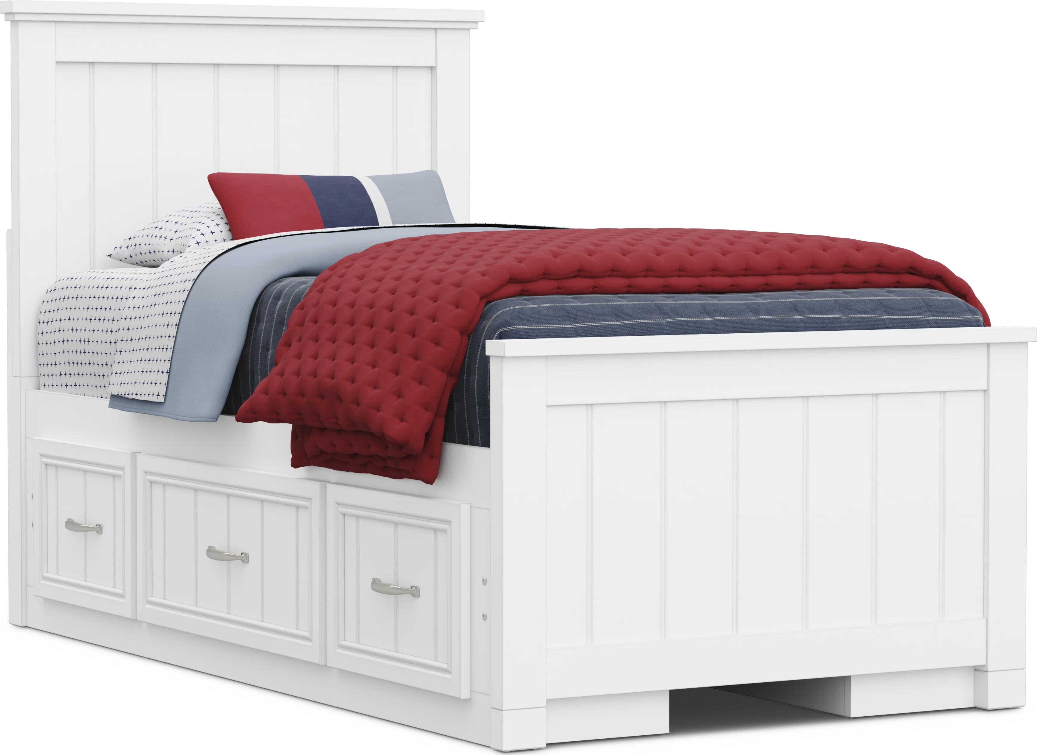 Kids Cottage Colors 2.0 White Twin Panel Bed with 2 Storage Side Rails - Thumbnail - Image 1